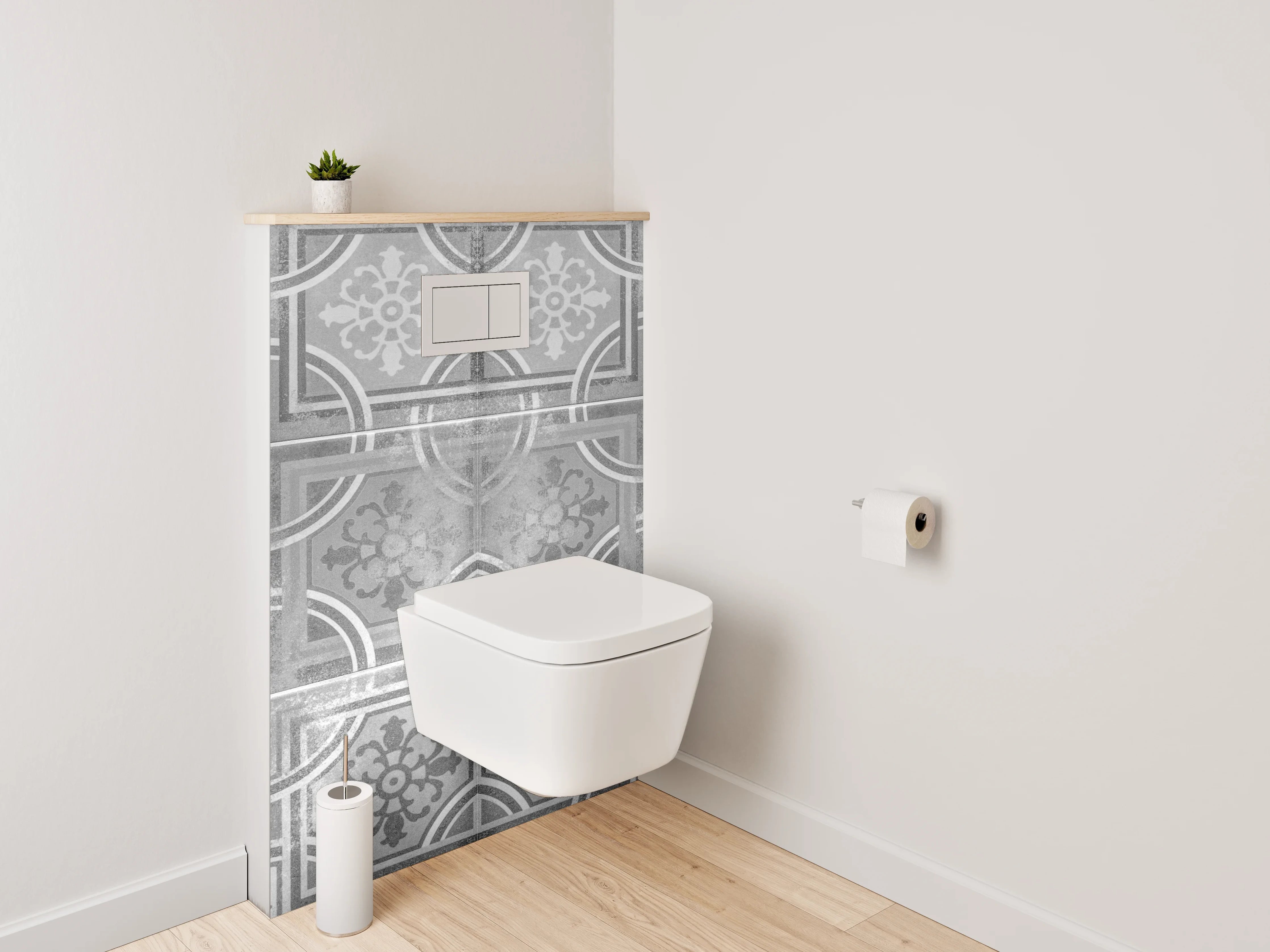 WC-Rückwand - Vintage Fliesen Mosaik Grau Weiß