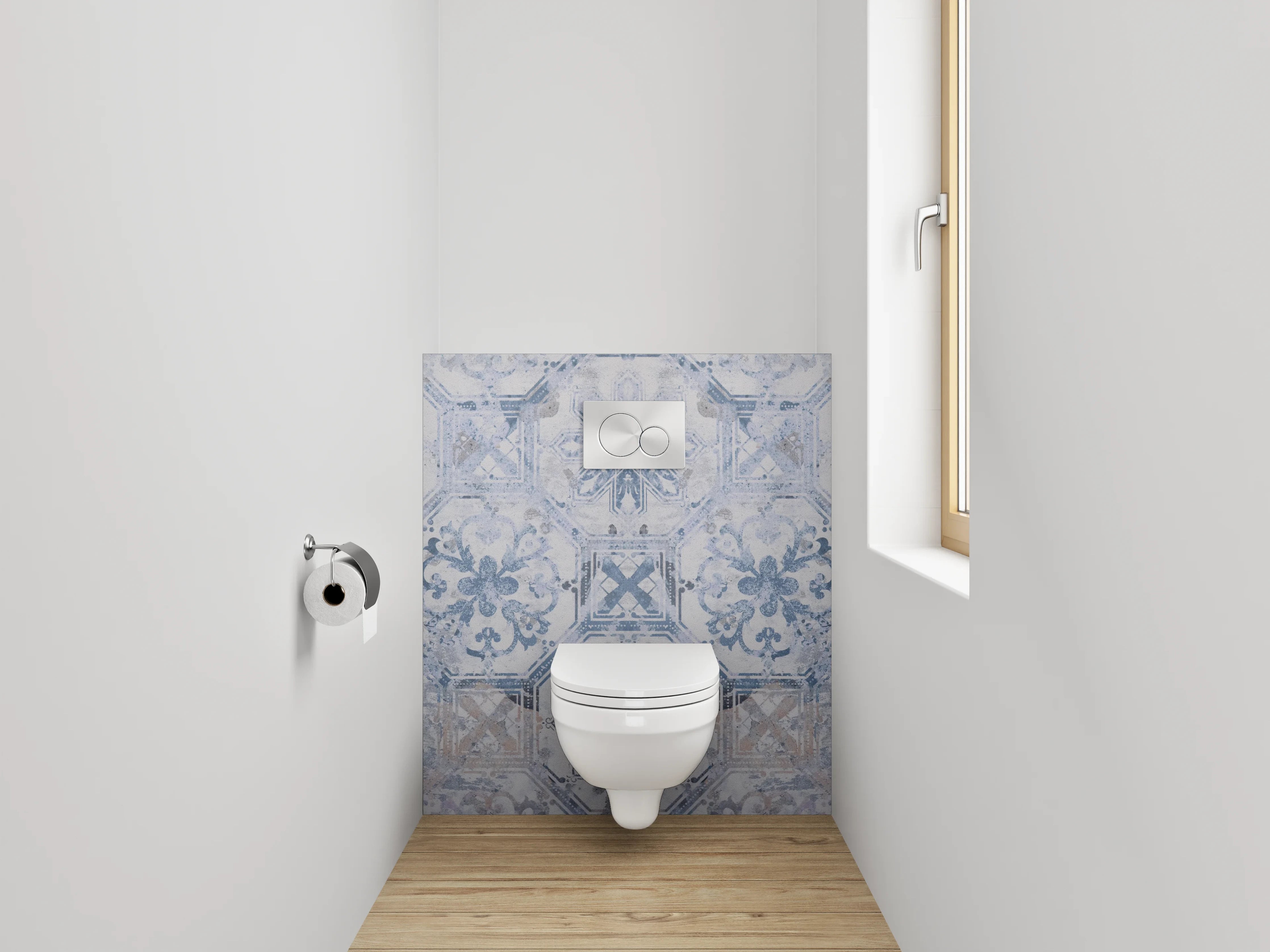 WC-Rückwand - Vintage Fliesenmuster Blau-Grau