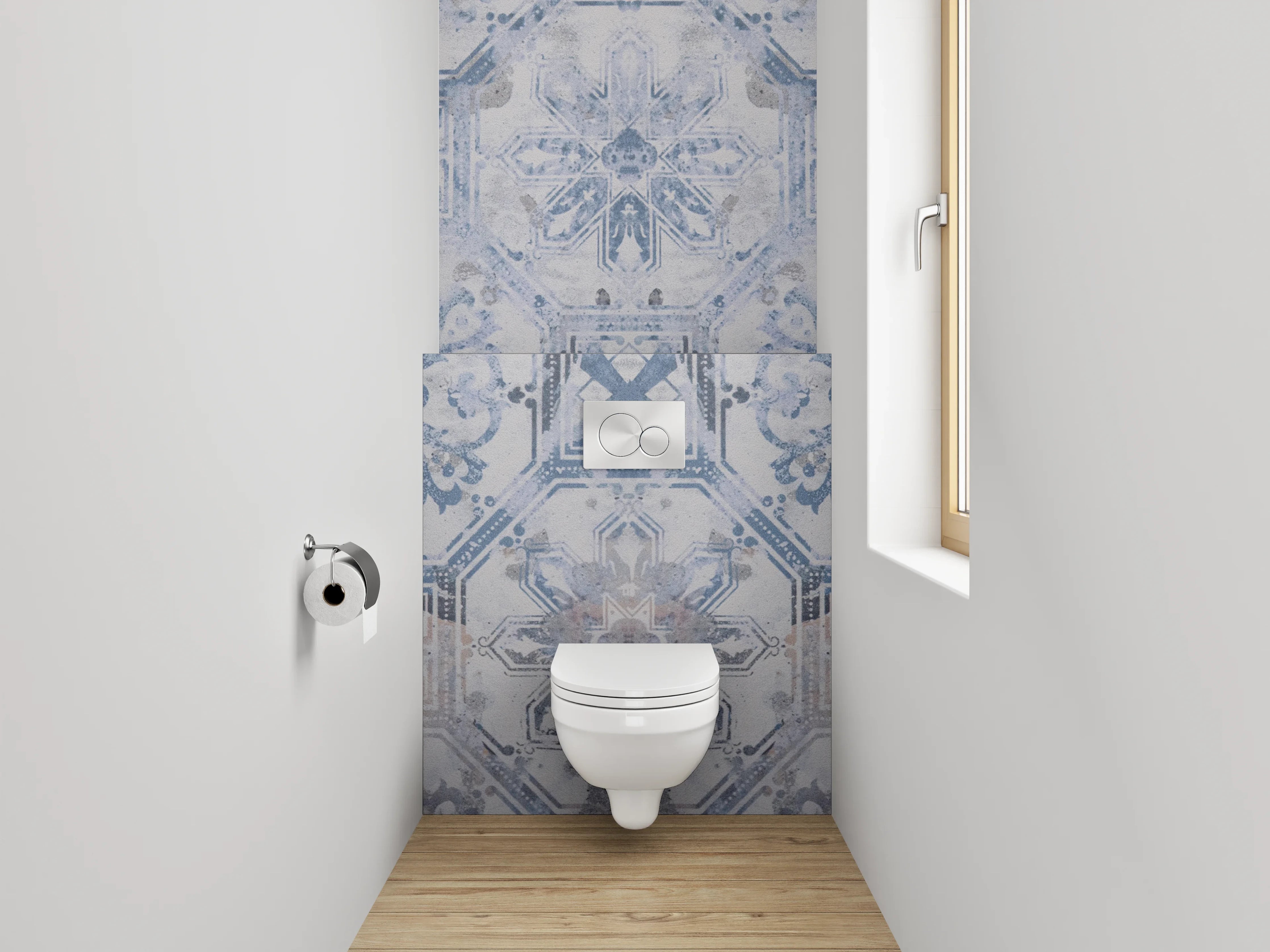 WC-Rückwand - Vintage Fliesenmuster Blau-Grau