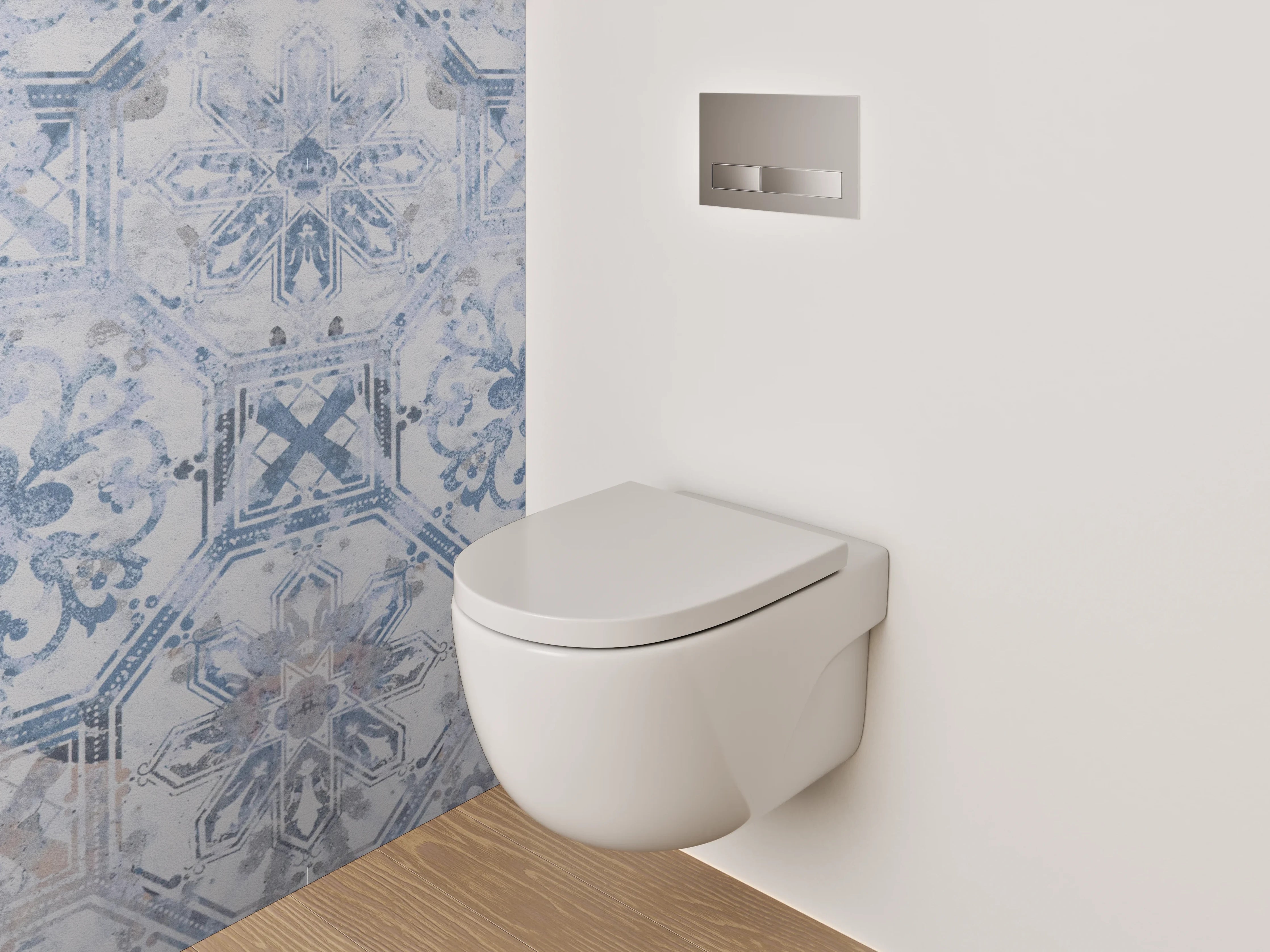 WC-Rückwand - Vintage Fliesenmuster Blau-Grau