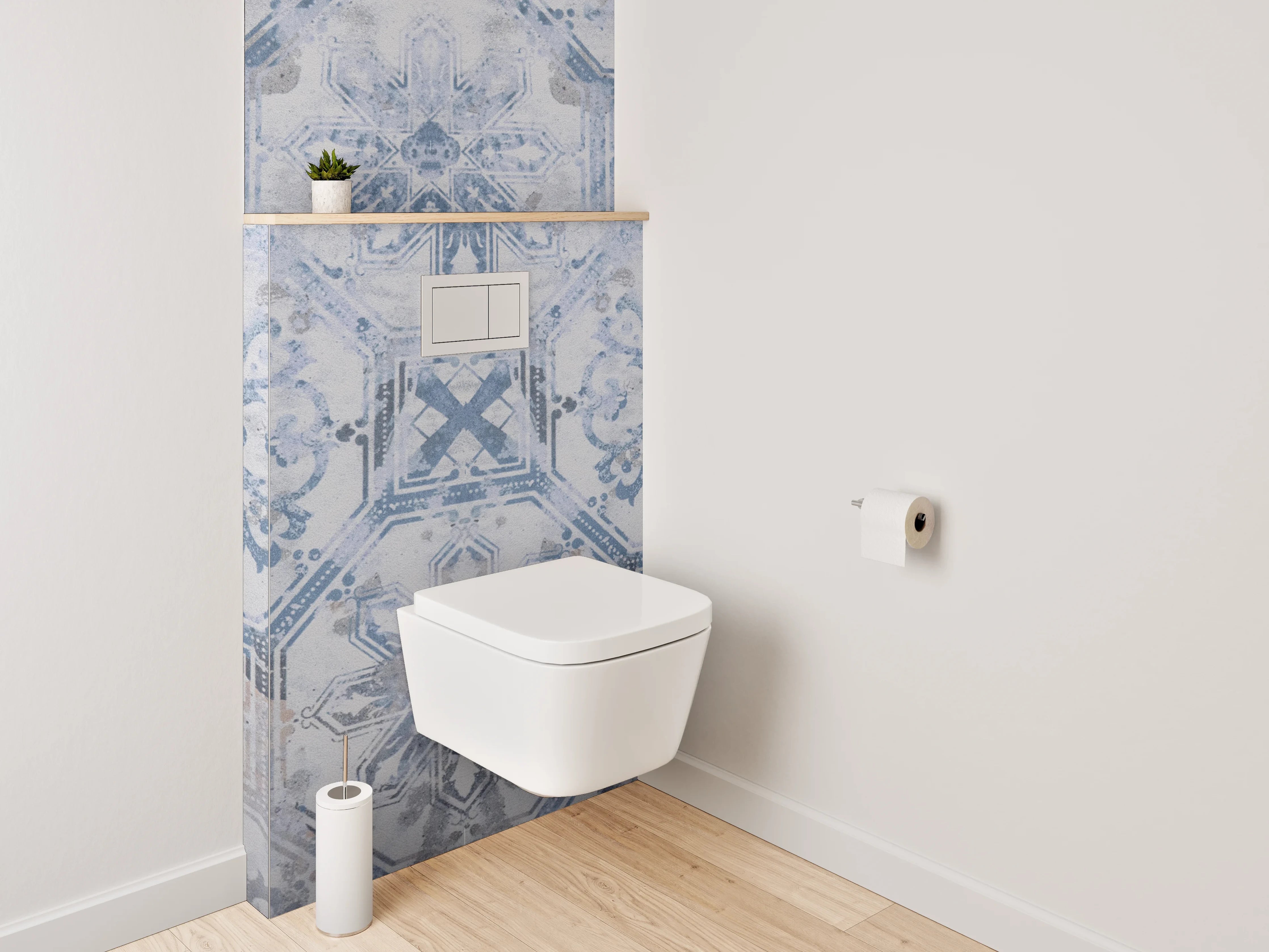 WC-Rückwand - Vintage Fliesenmuster Blau-Grau
