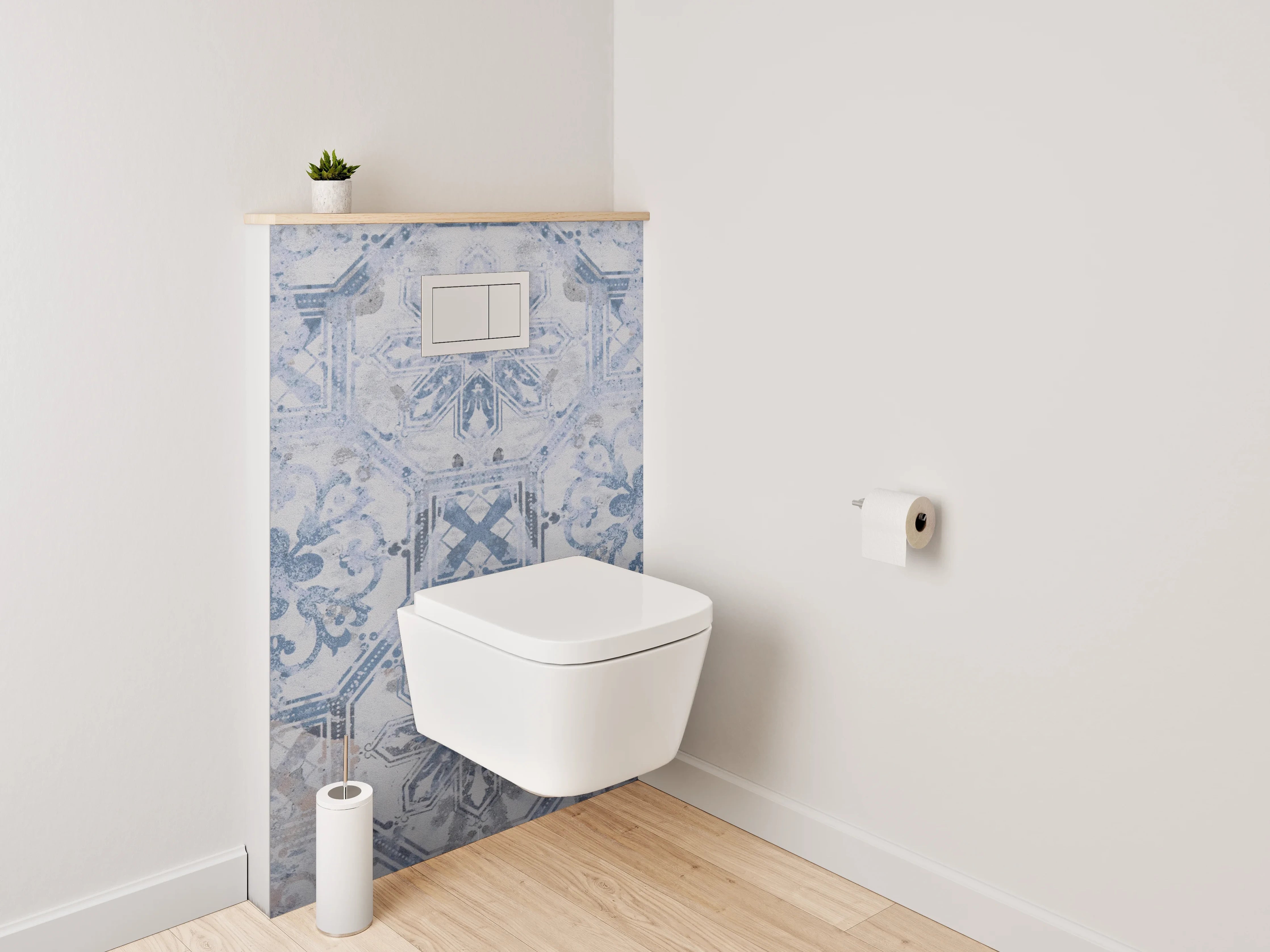 WC-Rückwand - Vintage Fliesenmuster Blau-Grau