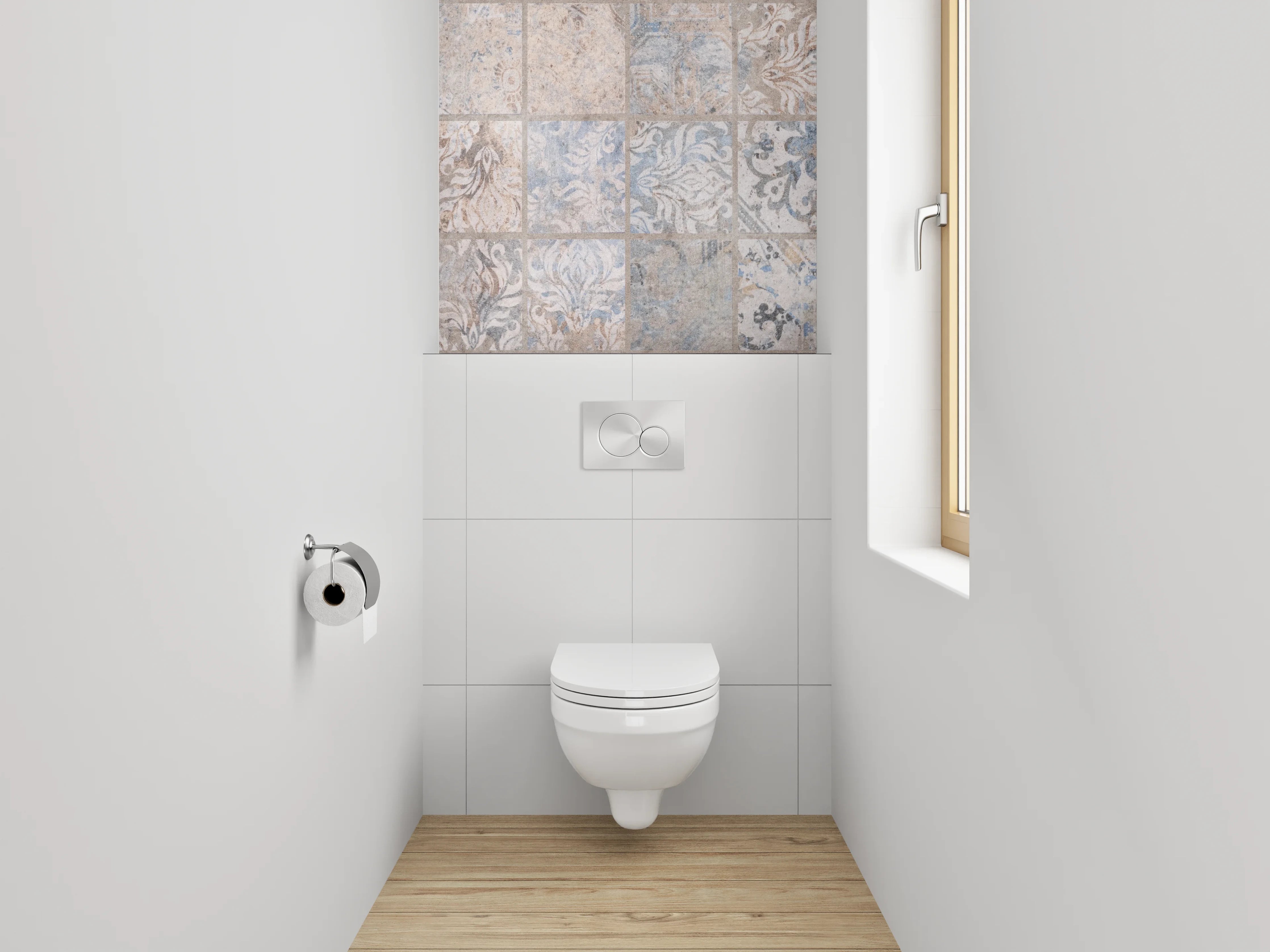 WC-Rückwand - Vintage Fliesenmuster Braun Blau