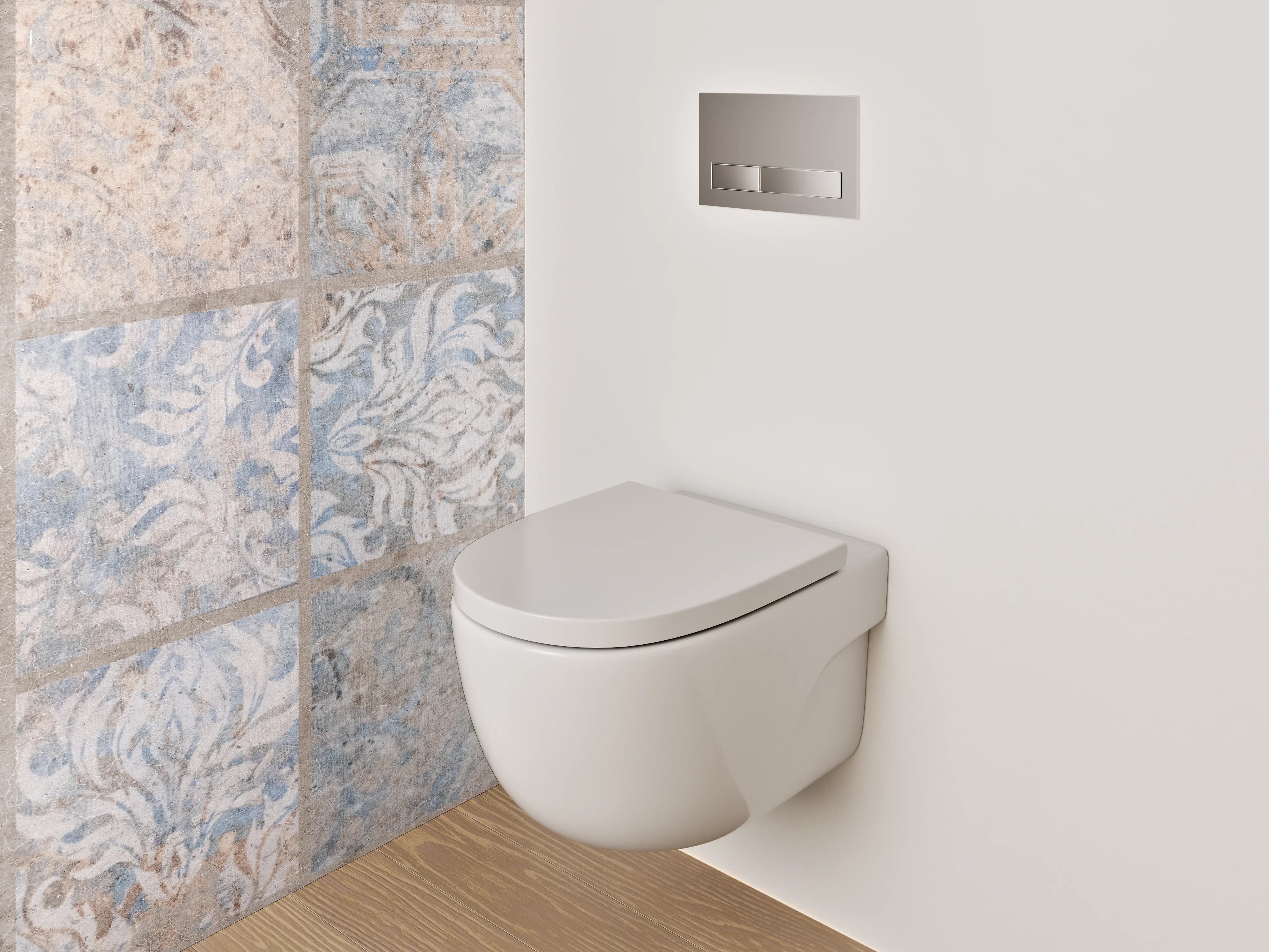 WC-Rückwand - Vintage Fliesenmuster Braun Blau