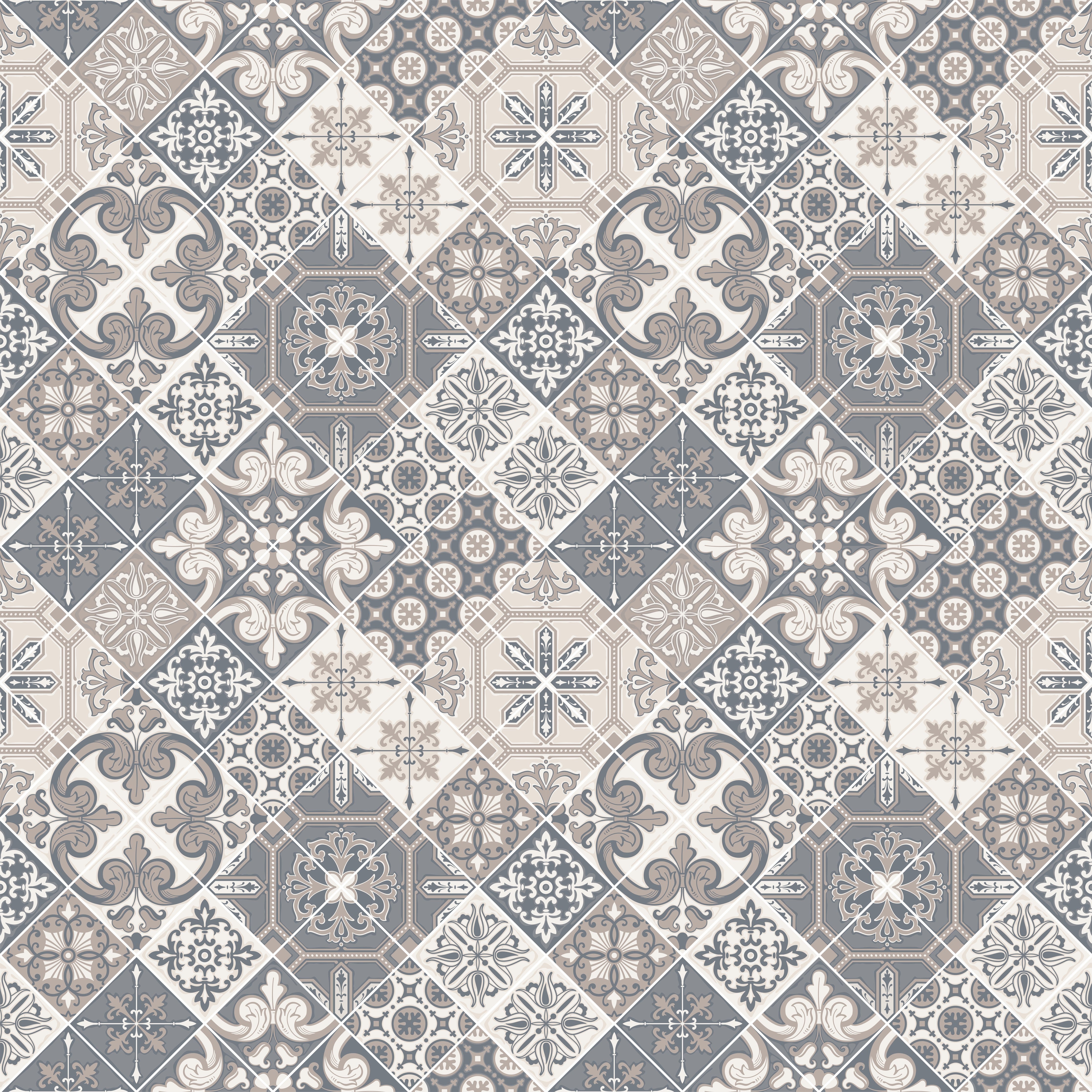 WC-Rückwand-Vintage Fliesenmuster Grau Beige Weiß