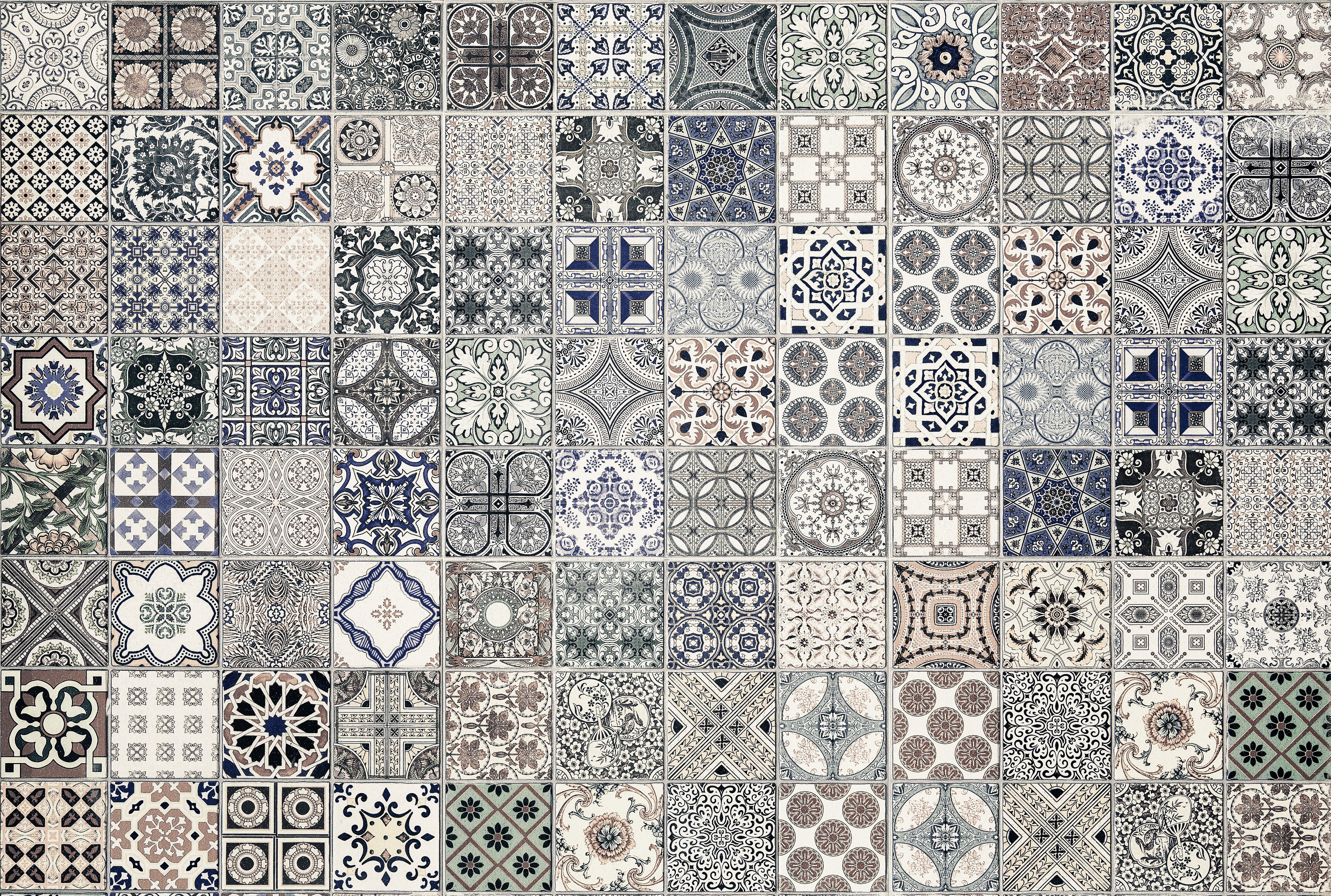 WC-Rückwand-Vintage Fliesenmuster Grau Blau Beige