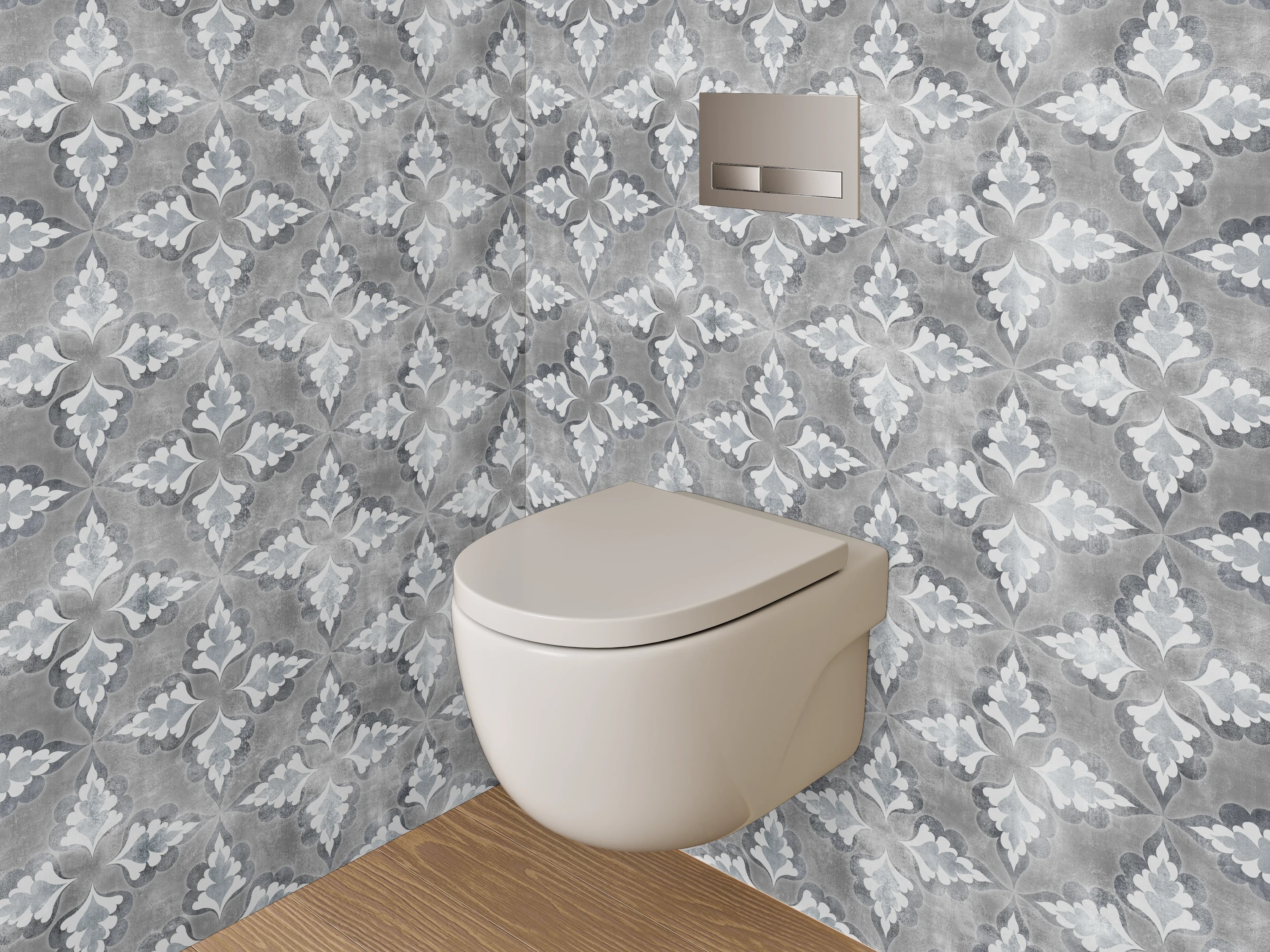 WC-Rückwand - Vintage Fliesenmuster Grau Weiß