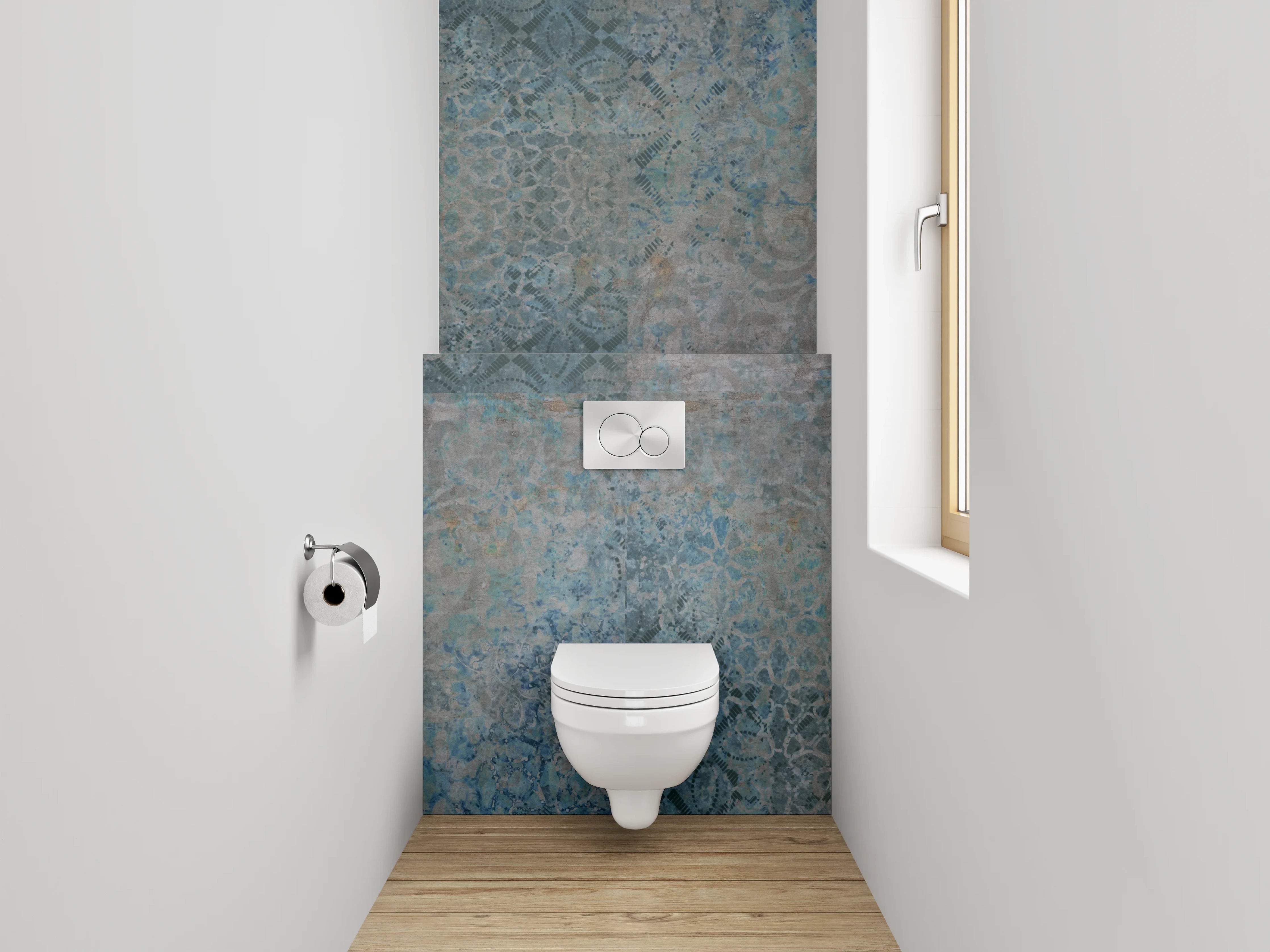 WC-Rückwand - Vintage Fliesenmuster in Blau-Grau