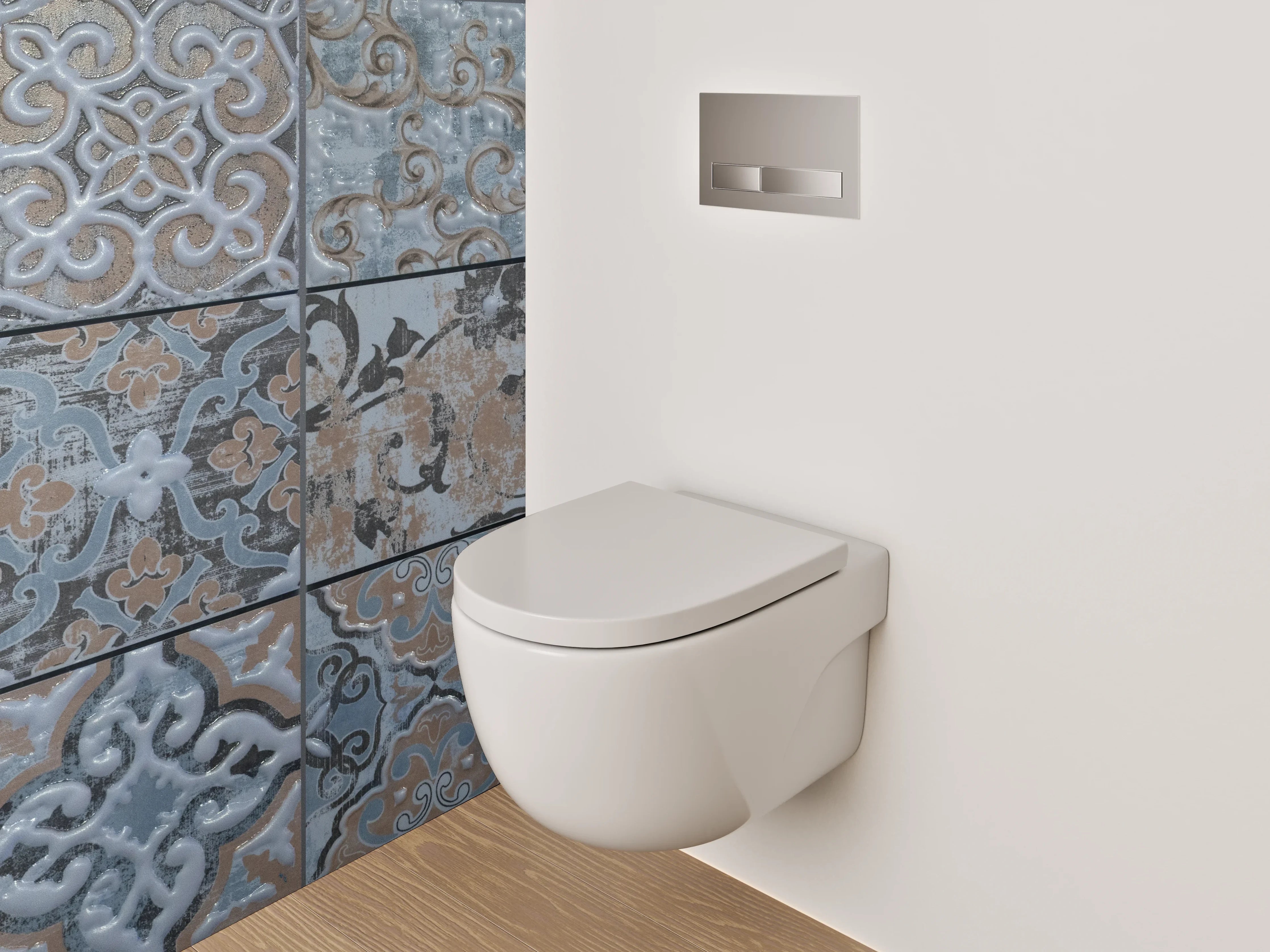 WC-Rückwand - Vintage Fliesenmuster in Blau und Grau