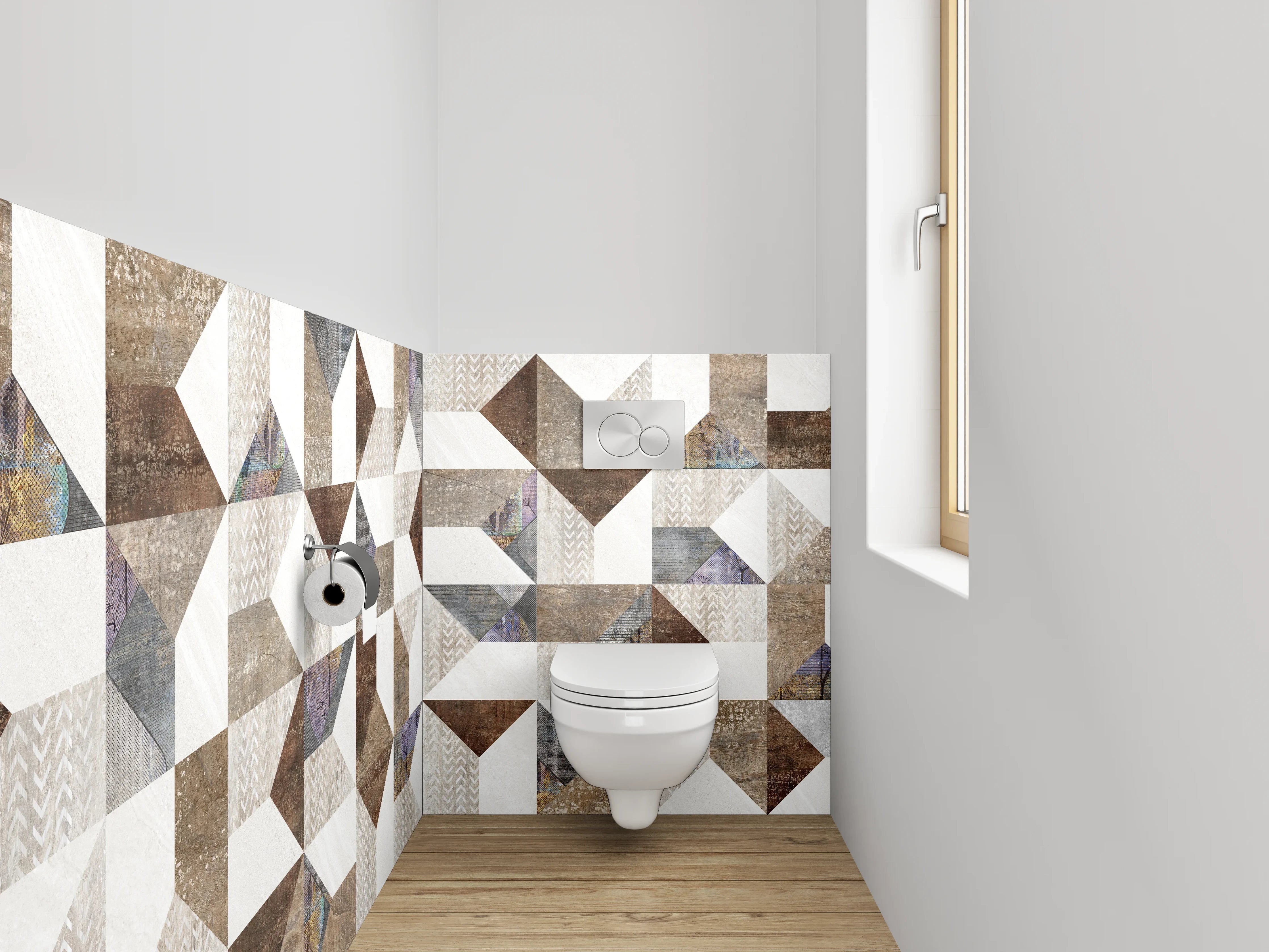 WC-Rückwand - Vintage Fliesenmuster in Naturtönen
