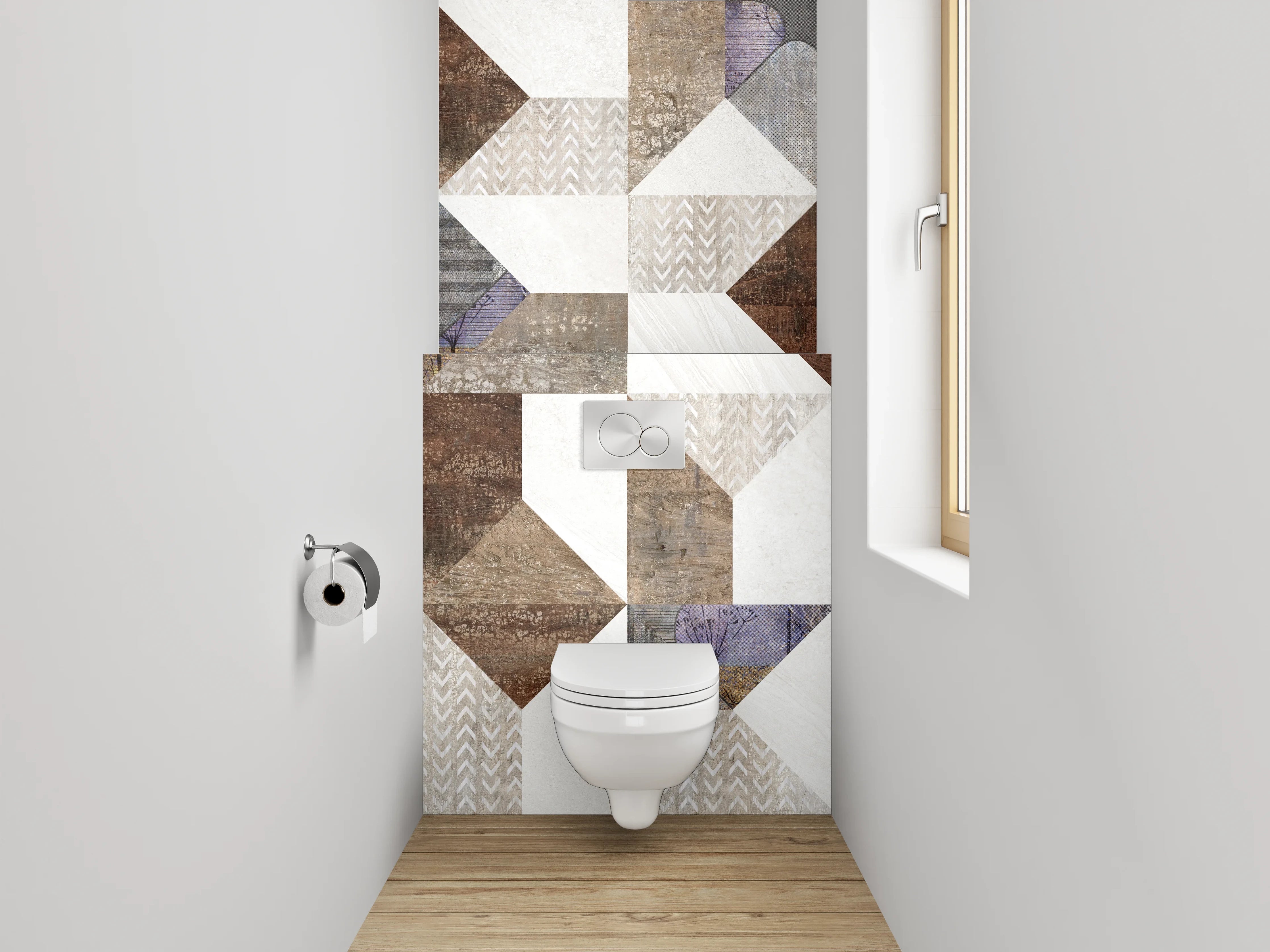 WC-Rückwand - Vintage Fliesenmuster in Naturtönen