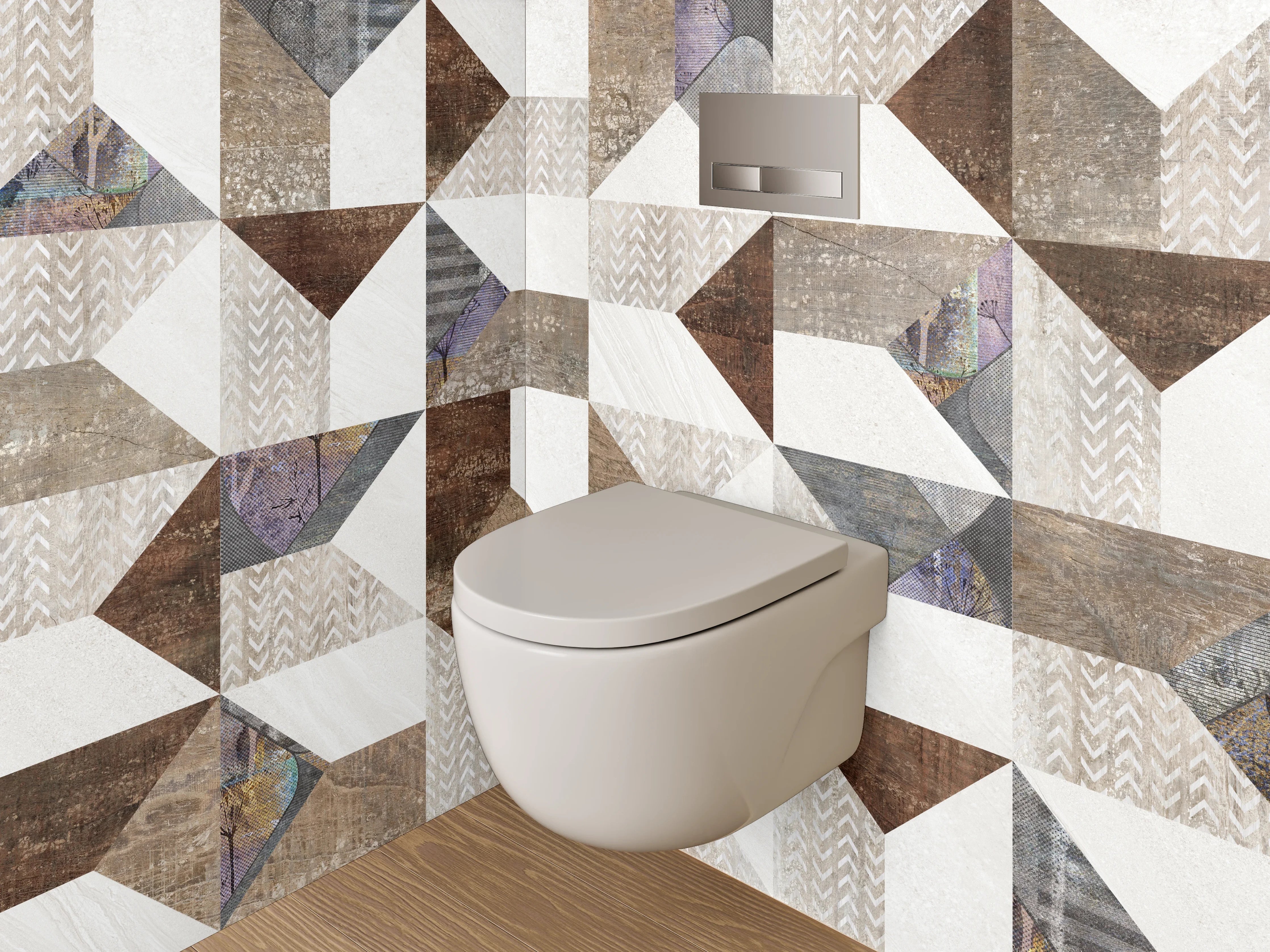 WC-Rückwand - Vintage Fliesenmuster in Naturtönen