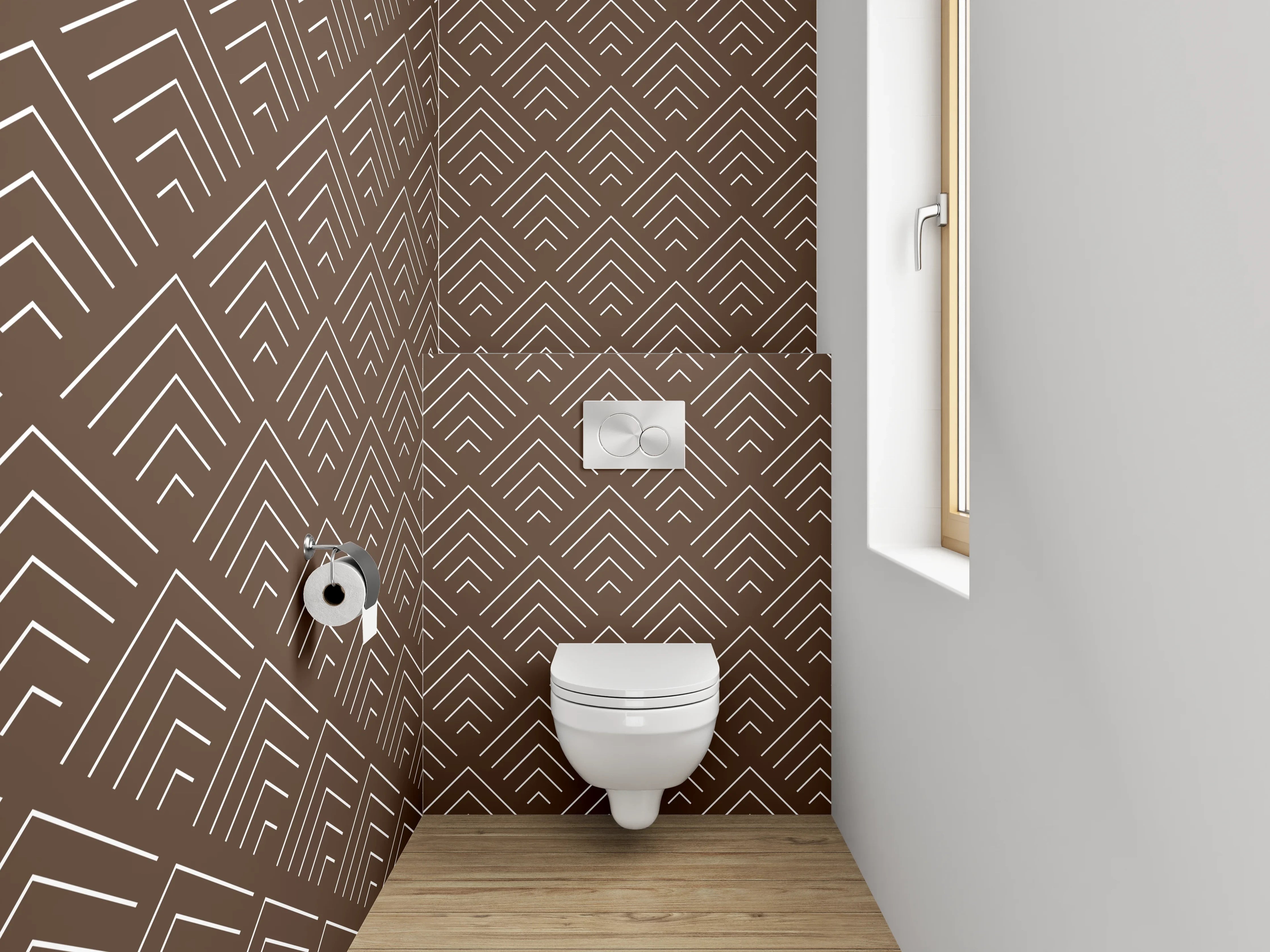 WC-Rückwand - Vintage-Geometrie Braun Grauweiß