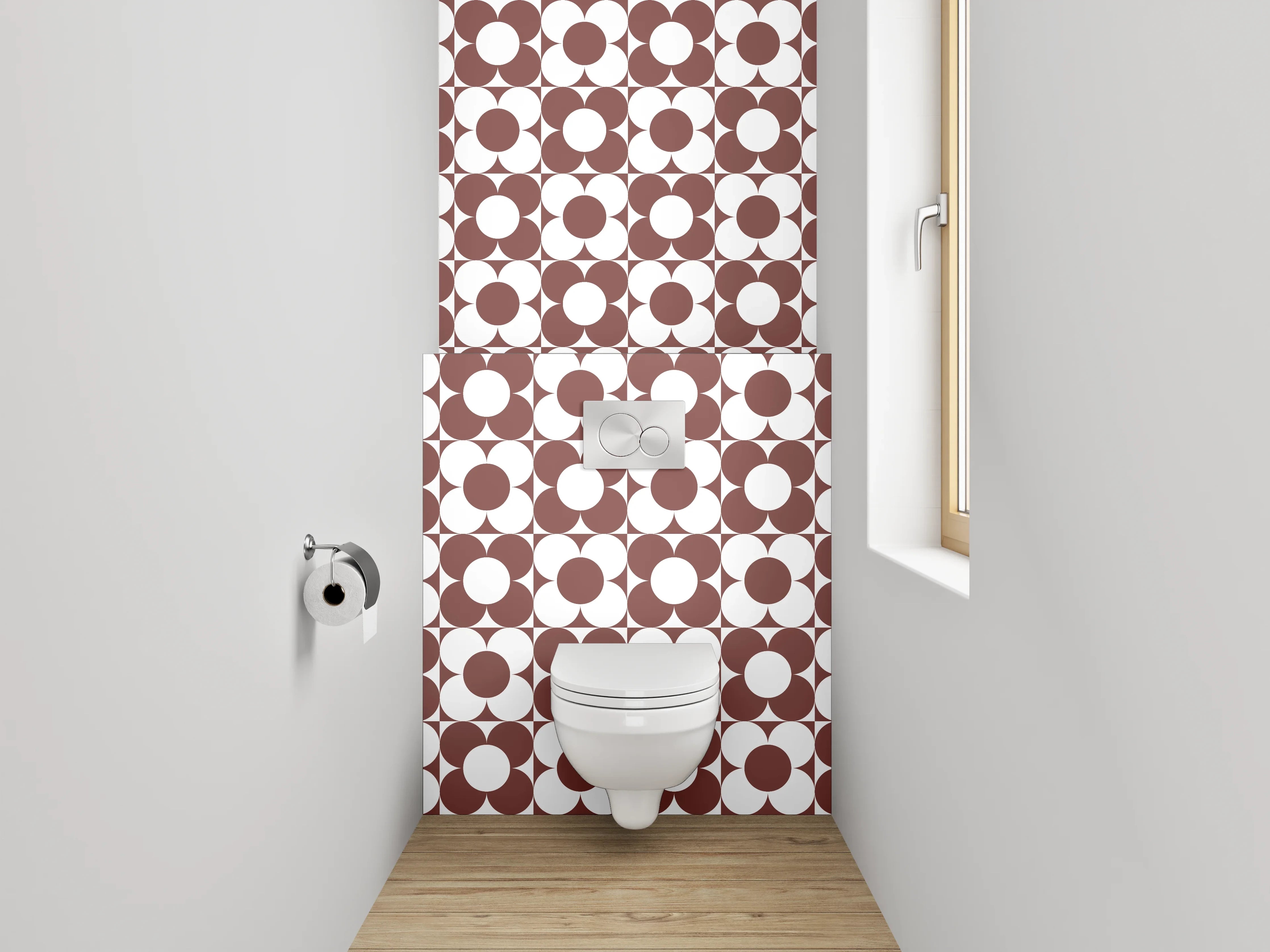 WC-Rückwand - Vintage Geometrie in Braun und Grau