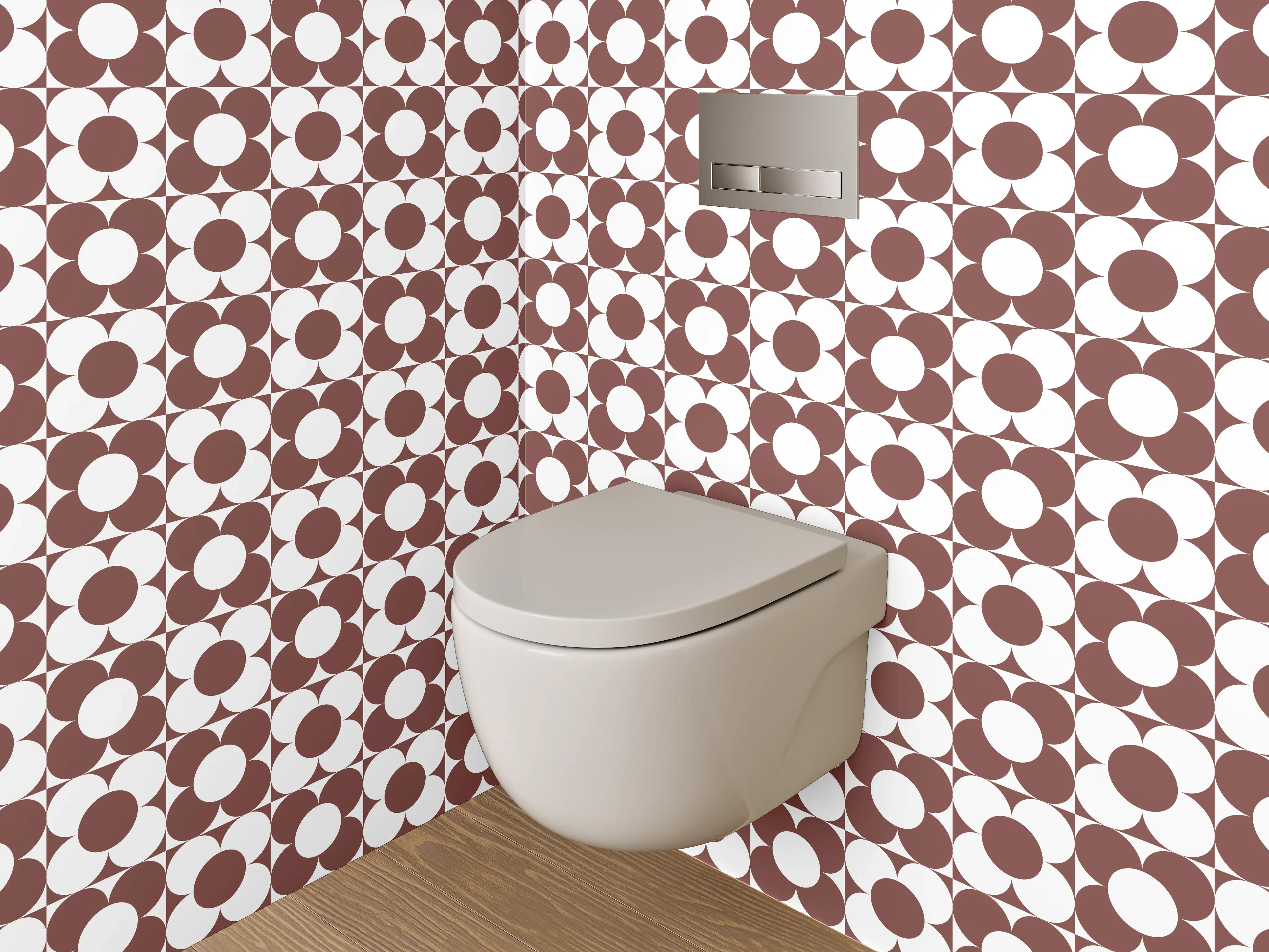 WC-Rückwand - Vintage Geometrie in Braun und Grau