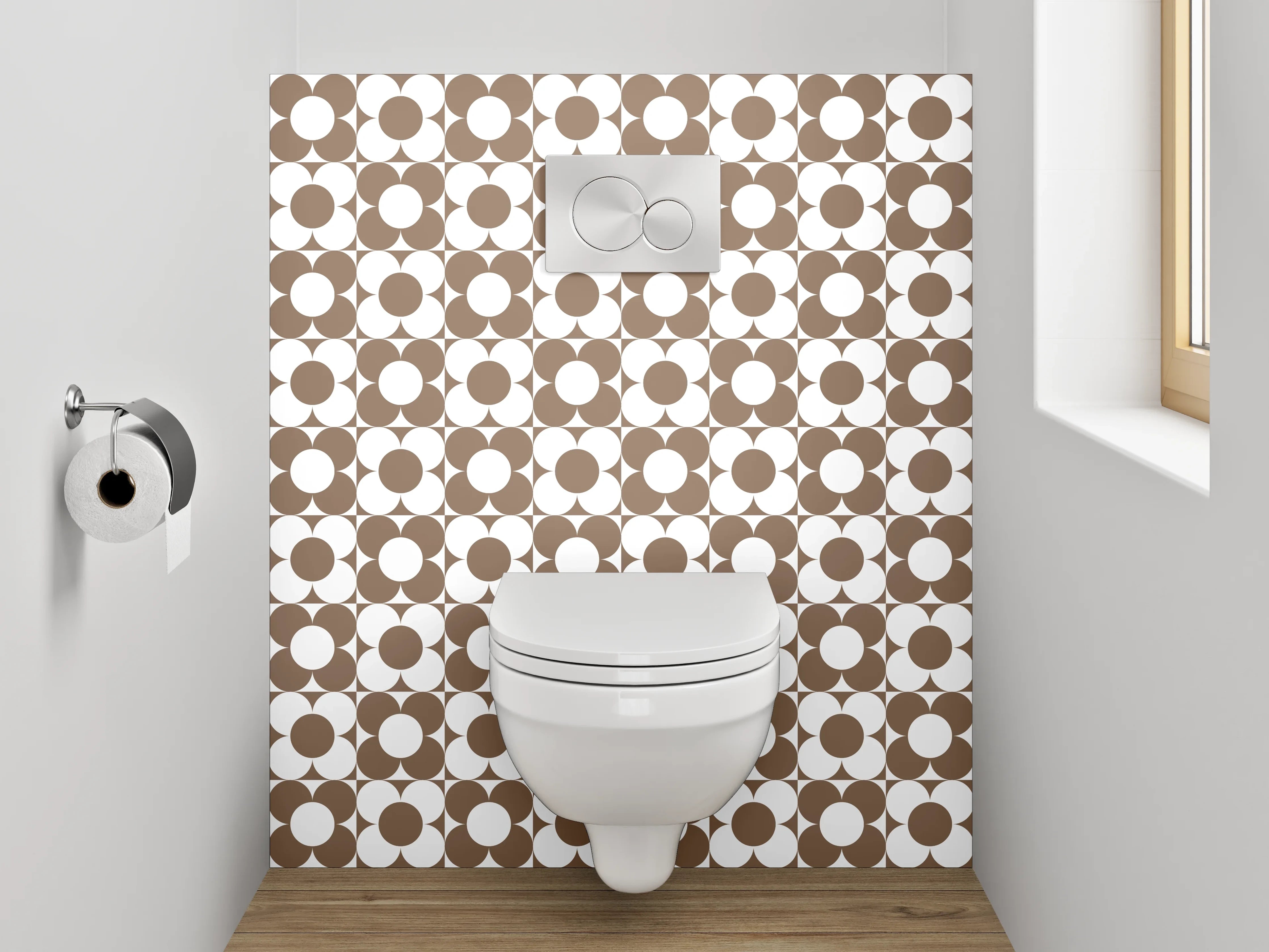 WC-Rückwand - Vintage Kreise Braun Grauweiß