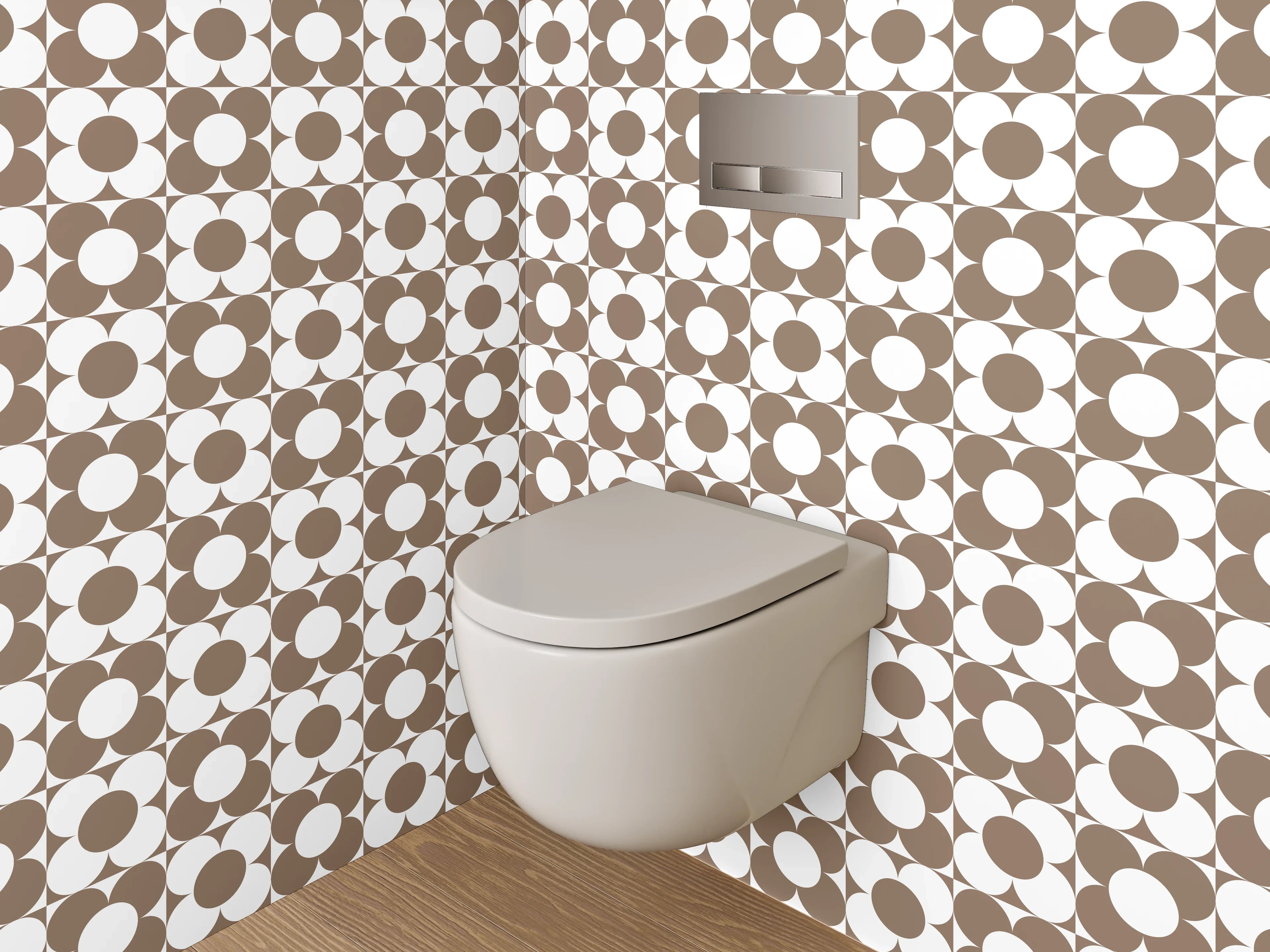 WC-Rückwand - Vintage Kreise Braun Grauweiß