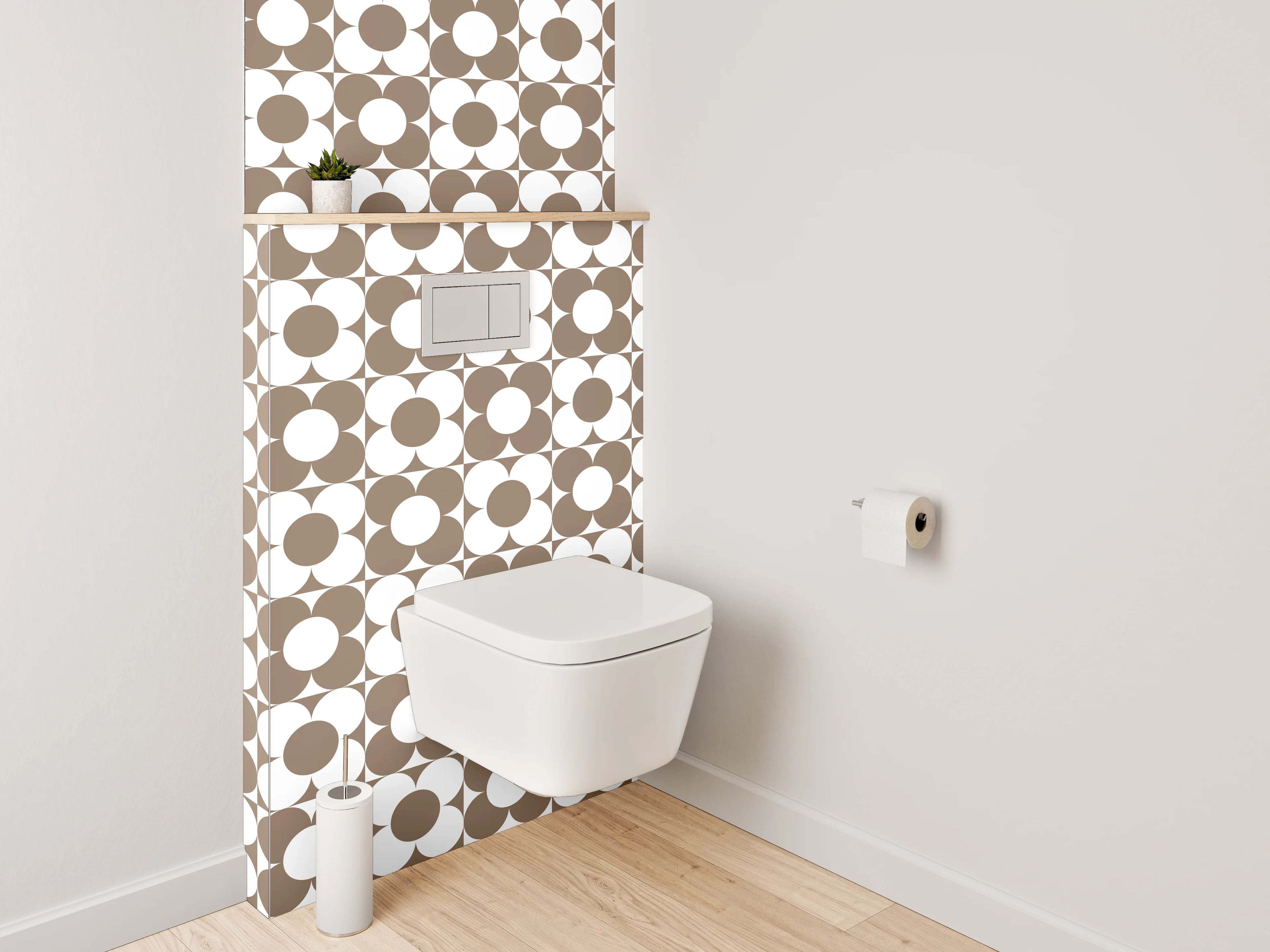 WC-Rückwand - Vintage Kreise Braun Grauweiß