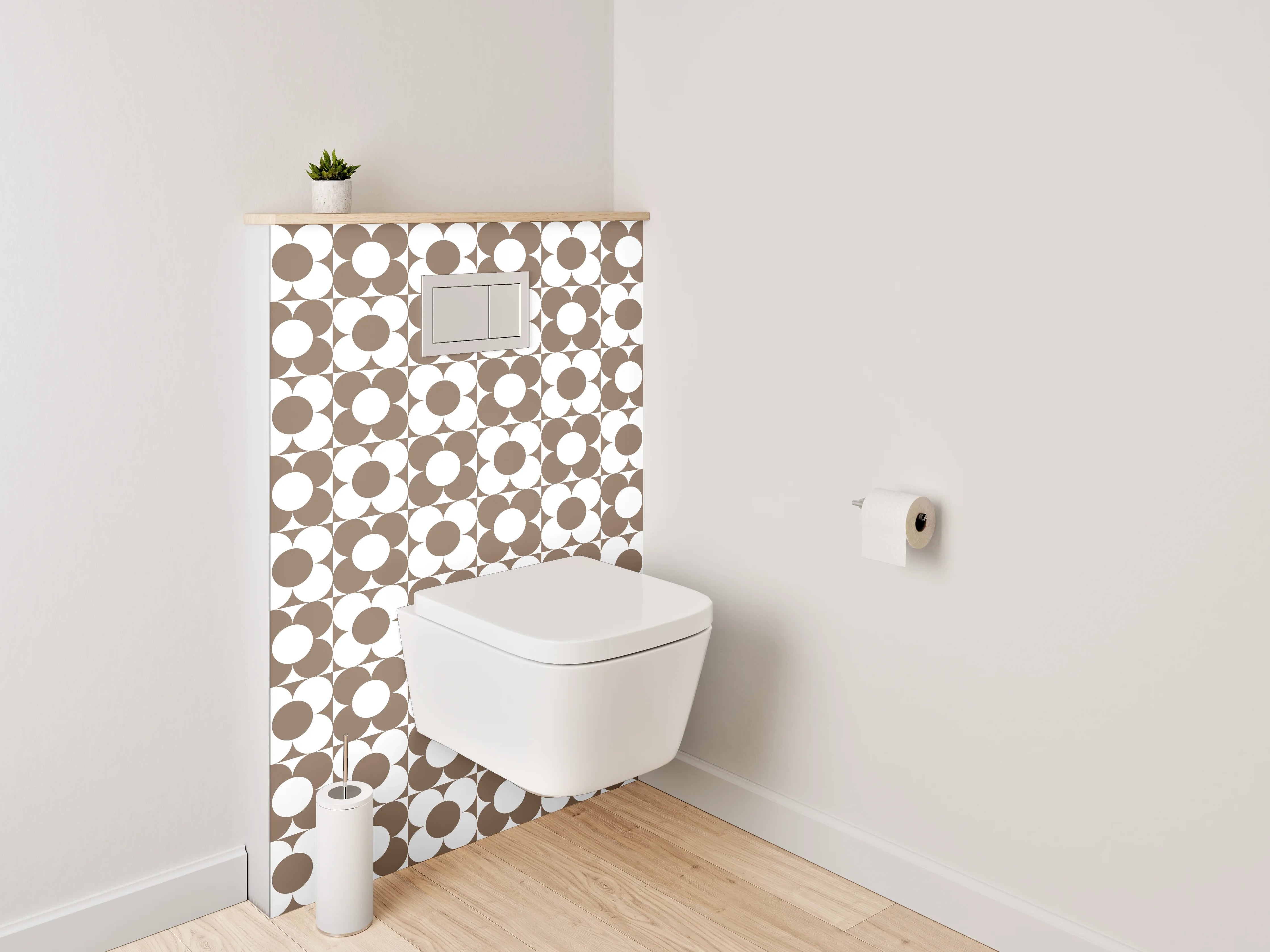 WC-Rückwand - Vintage Kreise Braun Grauweiß