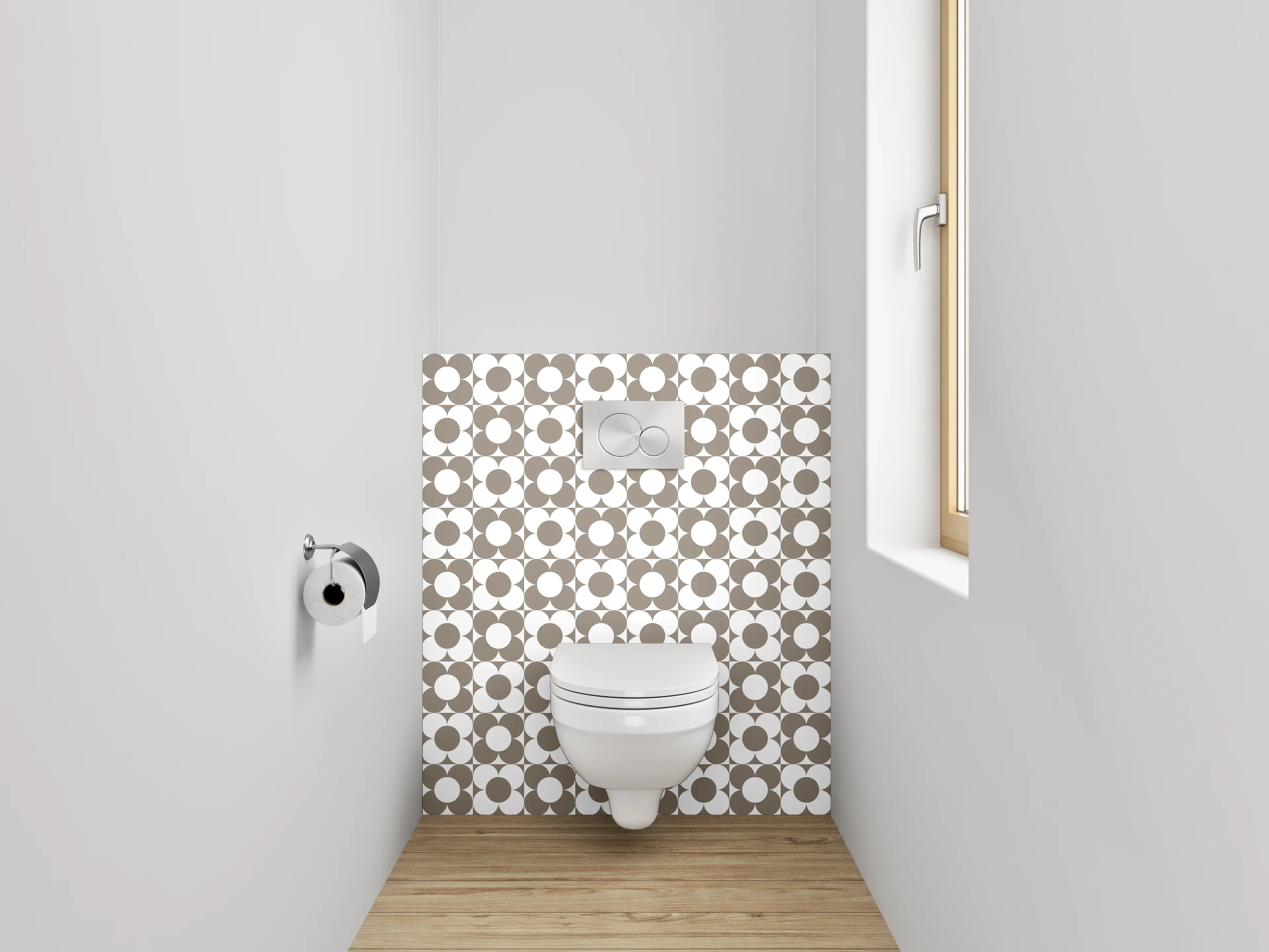 WC-Rückwand - Vintage Kreismuster Braun Grau Weiß
