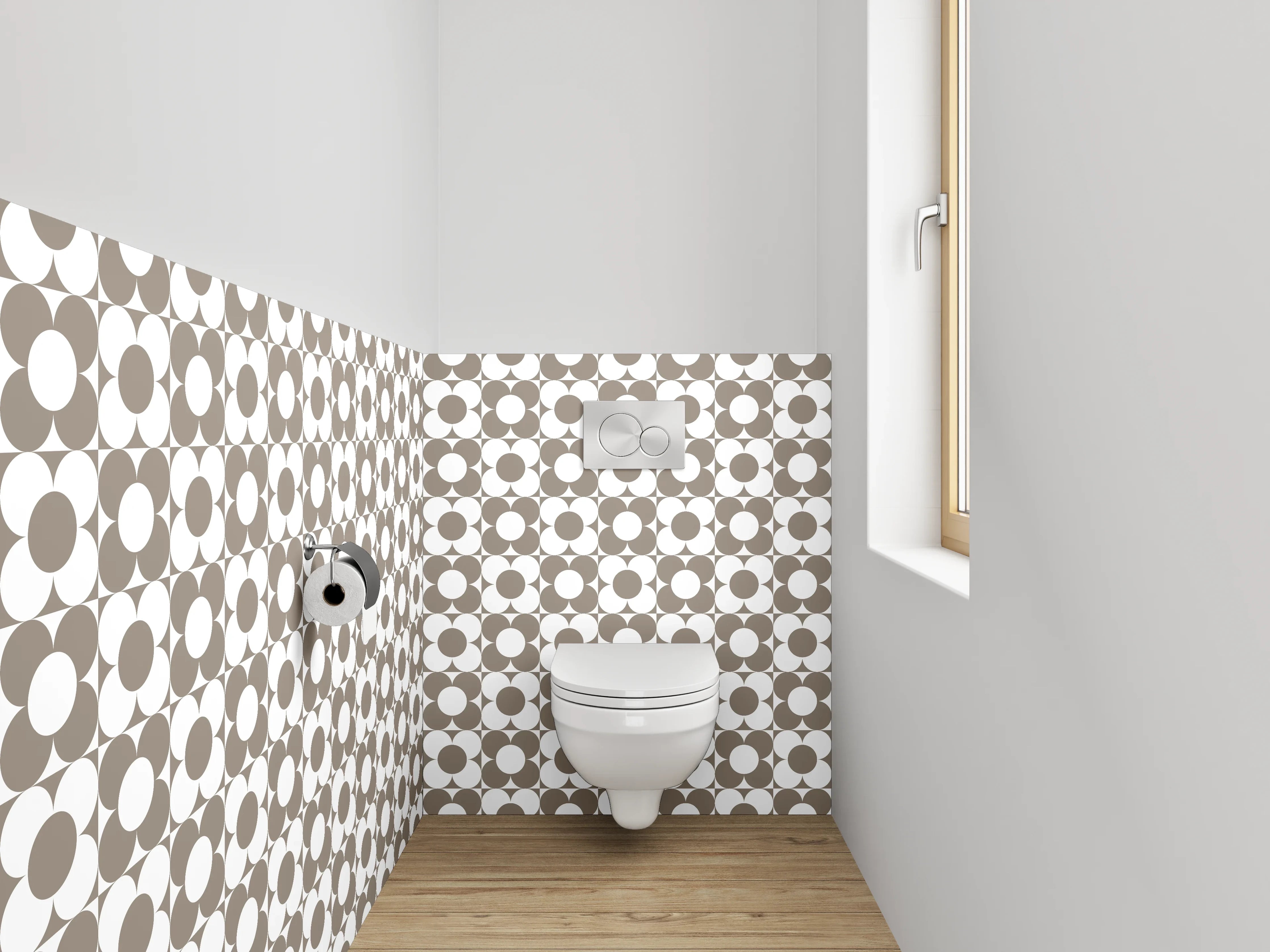 WC-Rückwand - Vintage Kreismuster Braun Grau Weiß