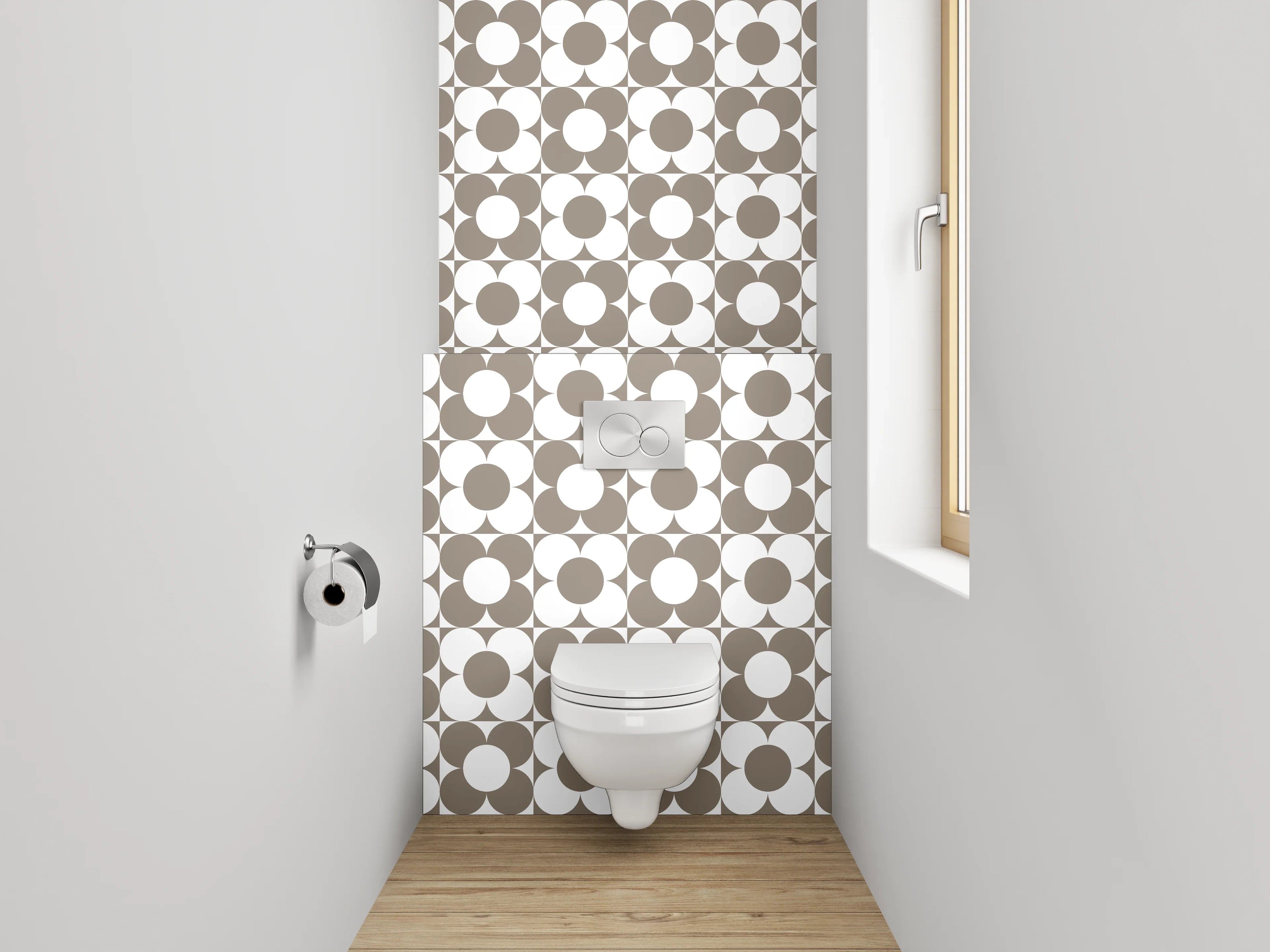WC-Rückwand - Vintage Kreismuster Braun Grau Weiß