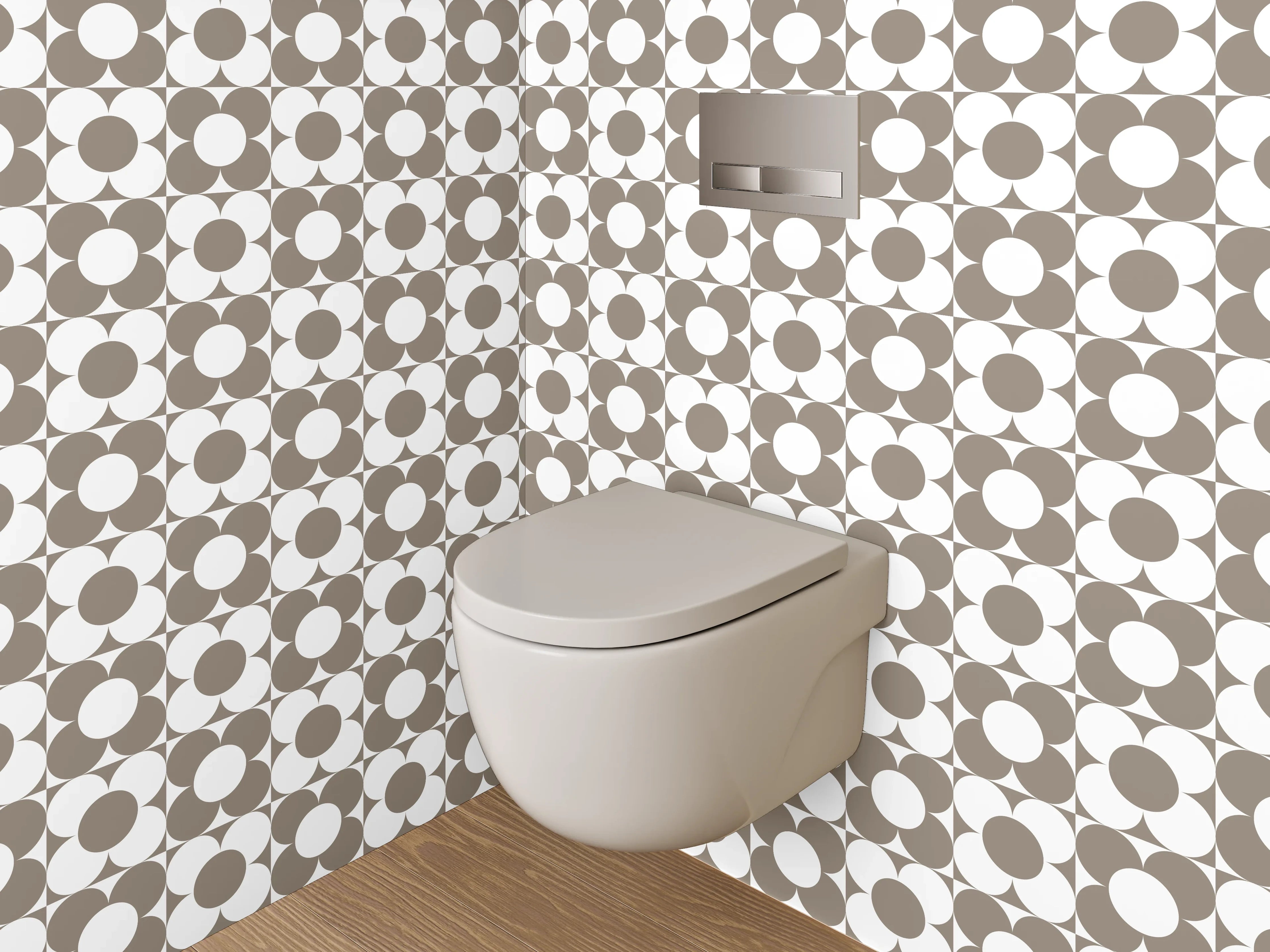 WC-Rückwand - Vintage Kreismuster Braun Grau Weiß