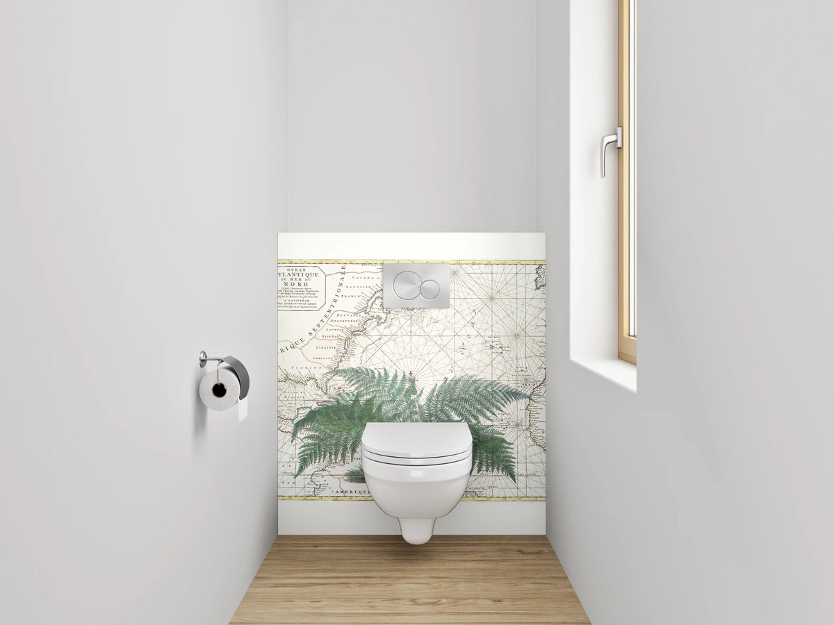 WC-Rückwand - Vintage Landkarte mit Farn botanisch