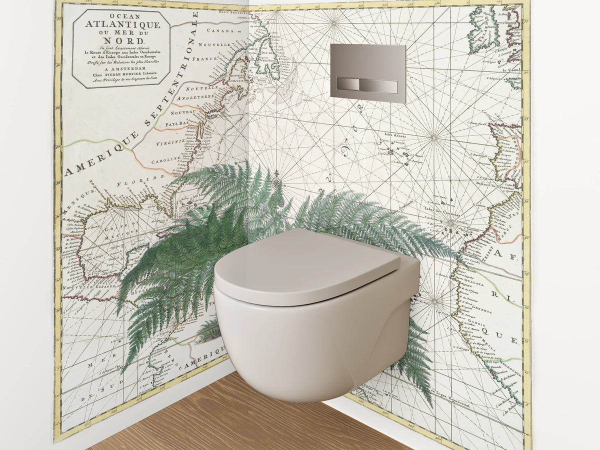 WC-Rückwand - Vintage Landkarte mit Farn botanisch