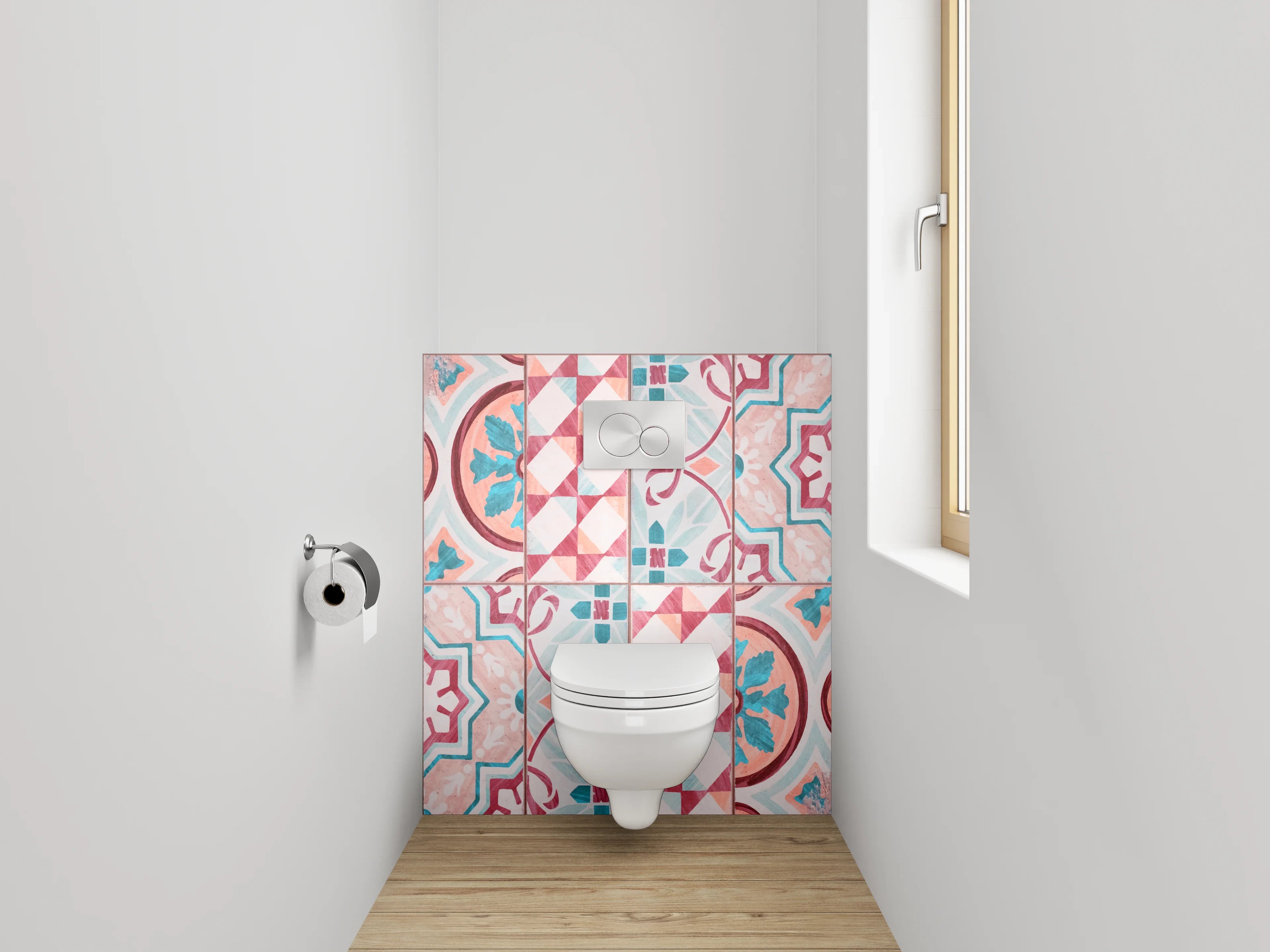 WC-Rückwand - Vintage Mosaik Fliesenmuster Rot Türkis