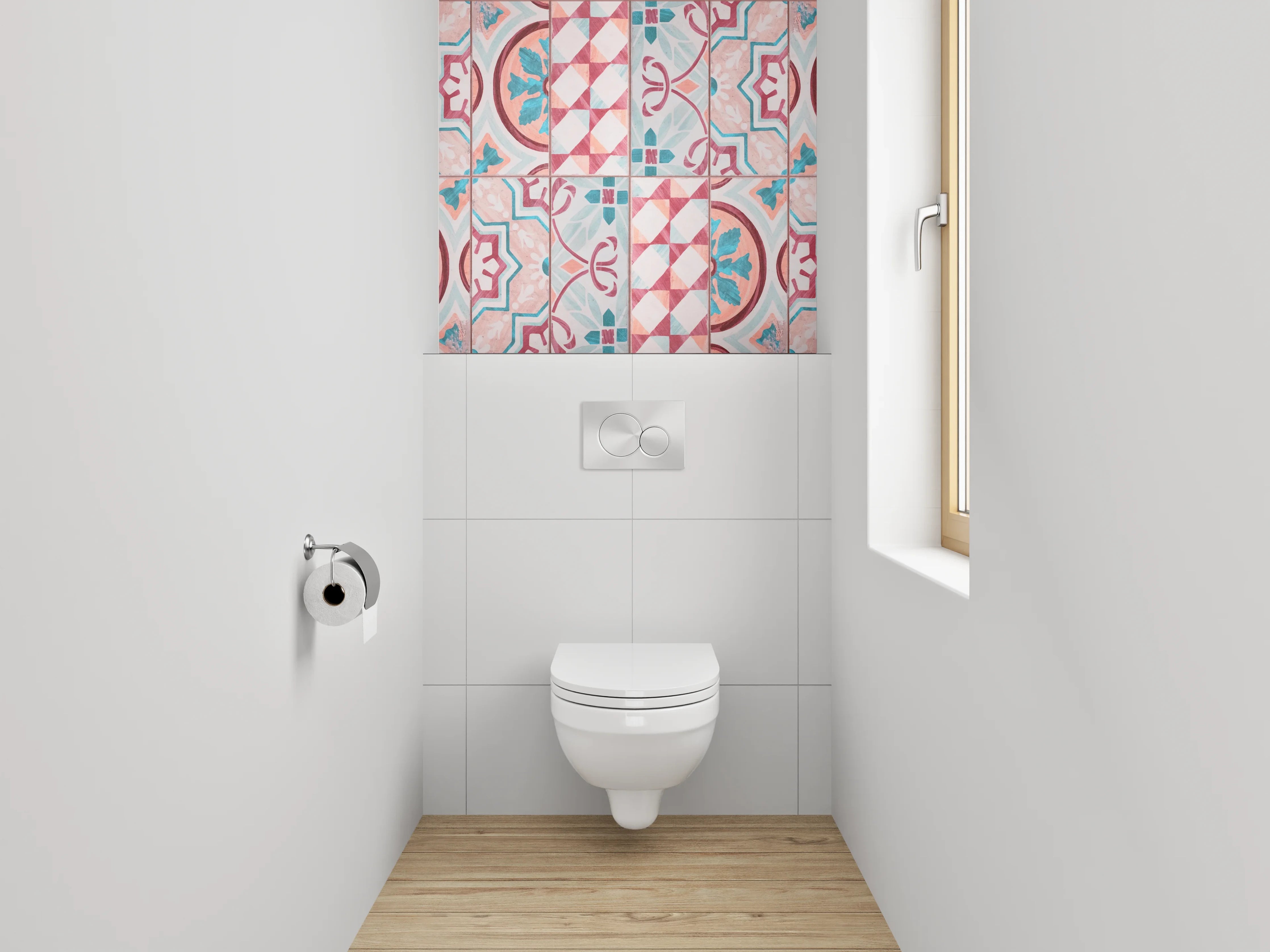 WC-Rückwand - Vintage Mosaik Fliesenmuster Rot Türkis