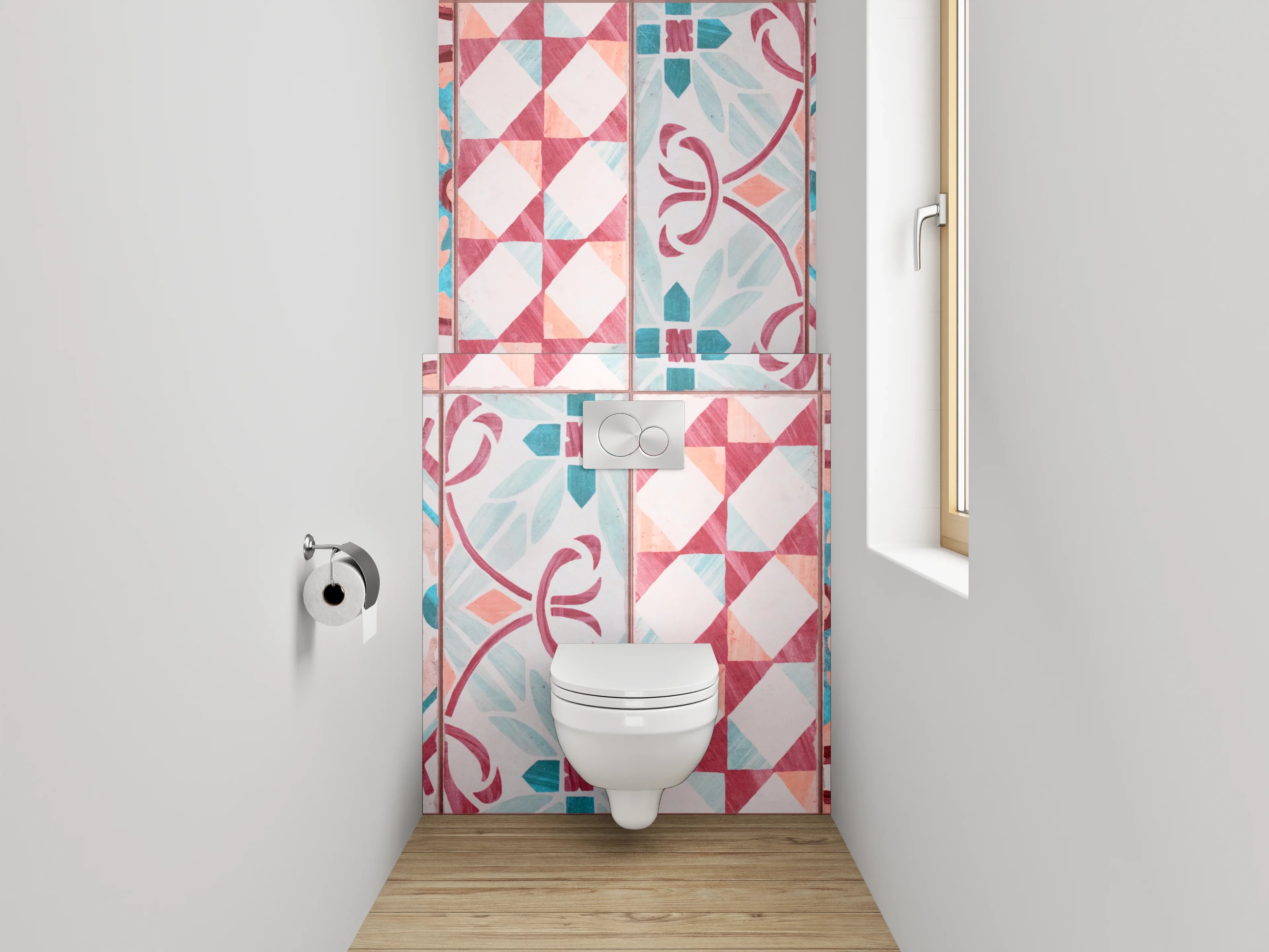 WC-Rückwand - Vintage Mosaik Fliesenmuster Rot Türkis