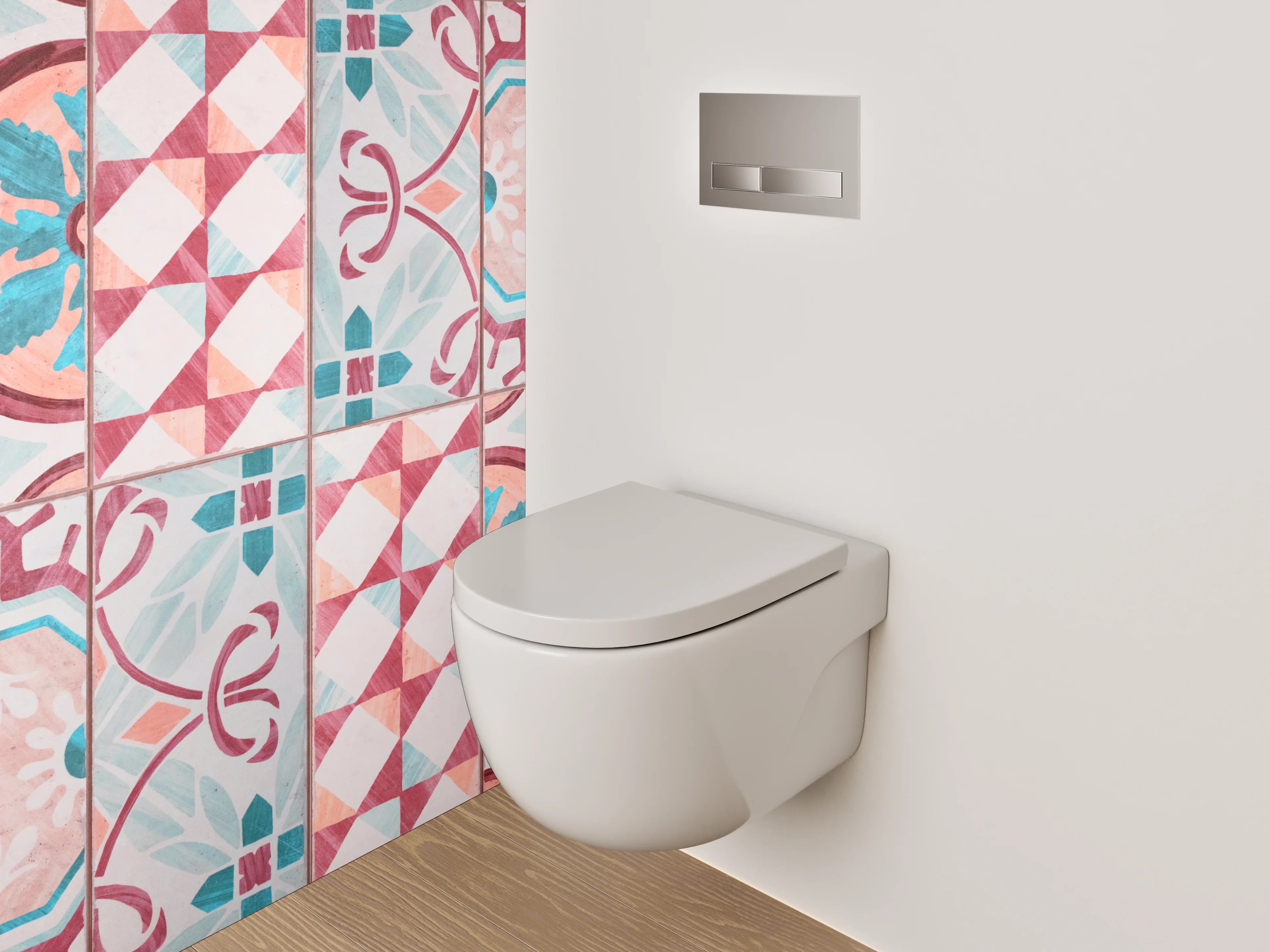 WC-Rückwand - Vintage Mosaik Fliesenmuster Rot Türkis