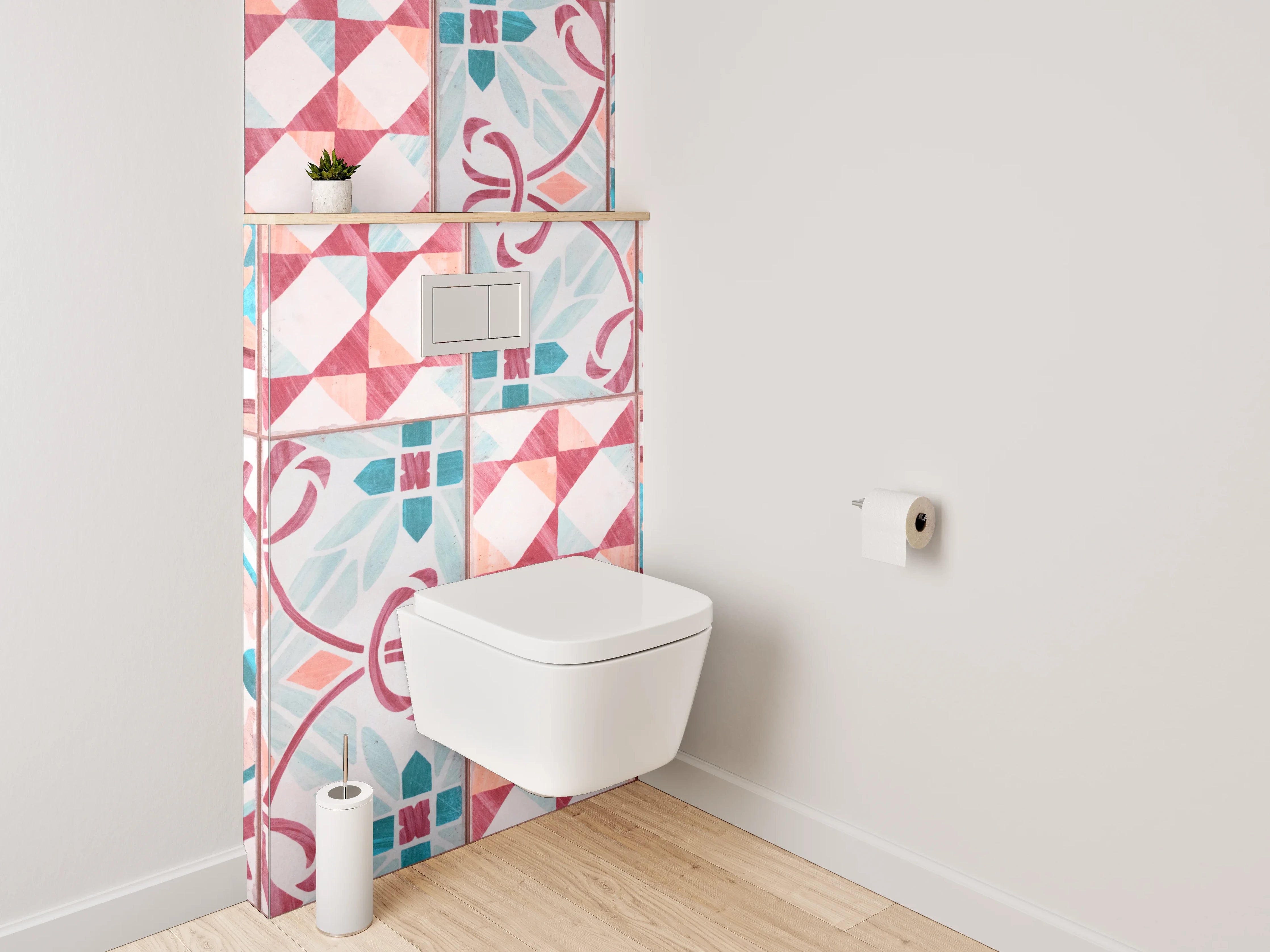 WC-Rückwand - Vintage Mosaik Fliesenmuster Rot Türkis