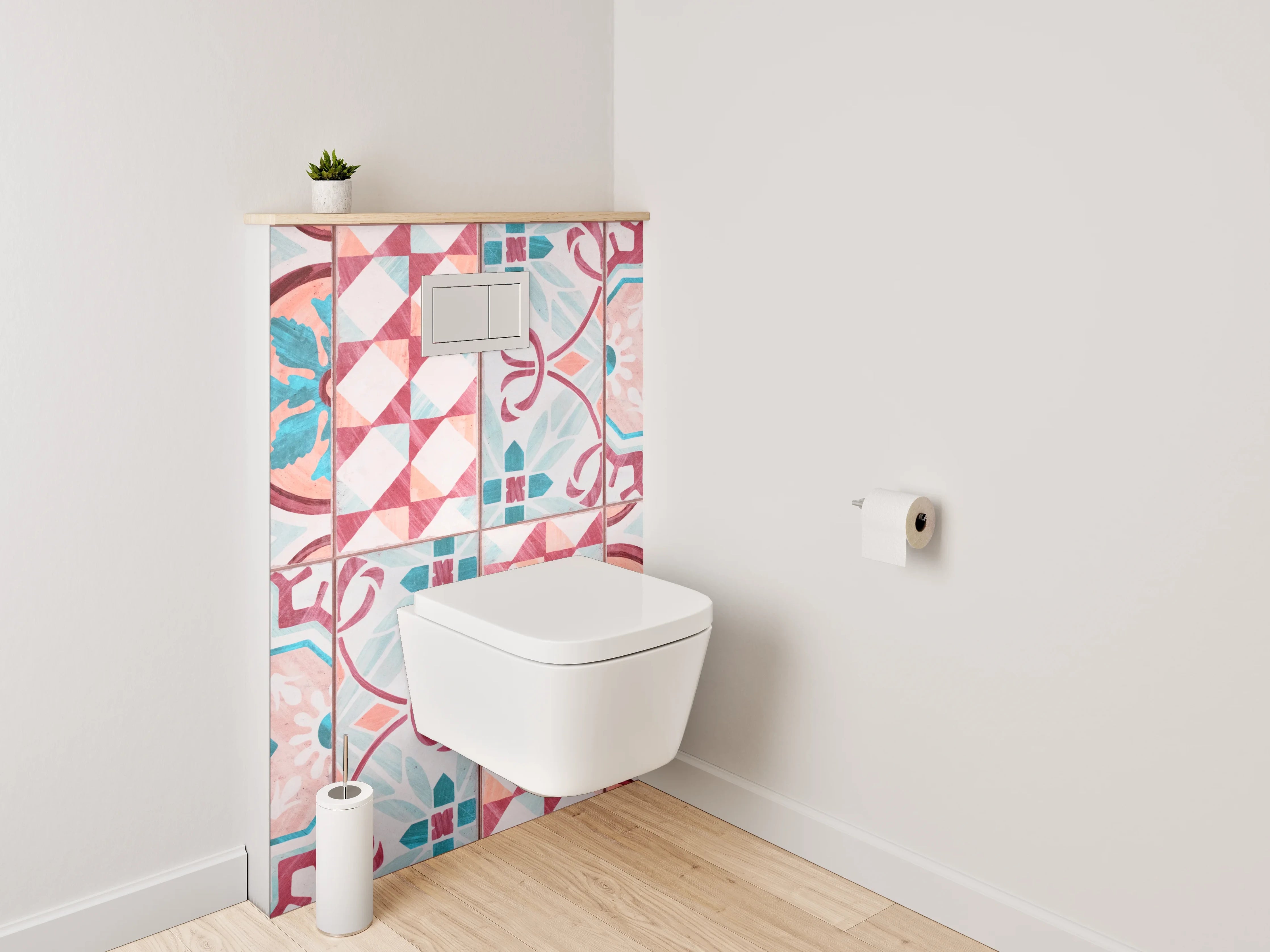 WC-Rückwand - Vintage Mosaik Fliesenmuster Rot Türkis