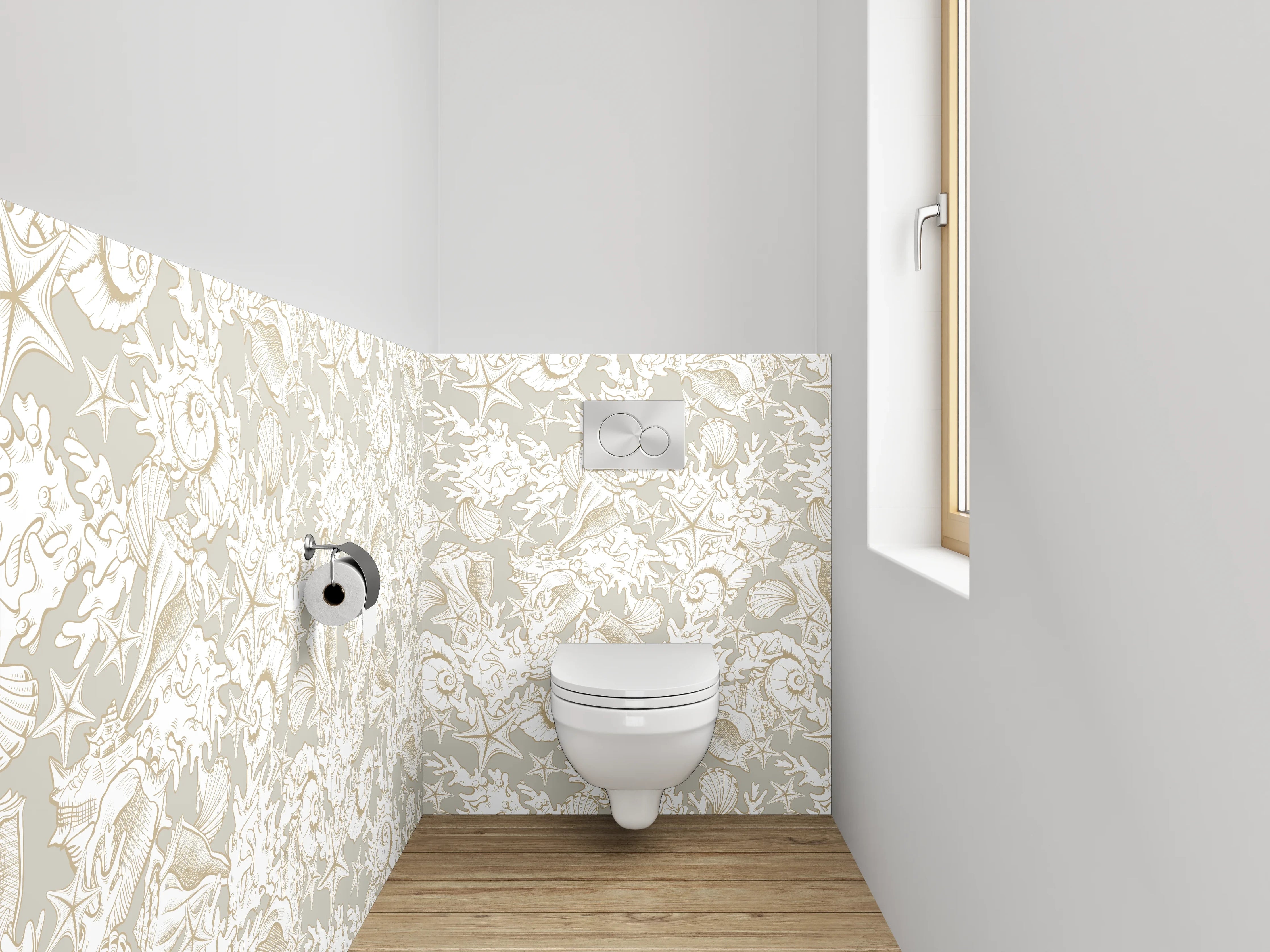 WC-Rückwand - Vintage Muschel- und Farnmuster Weiß Grau