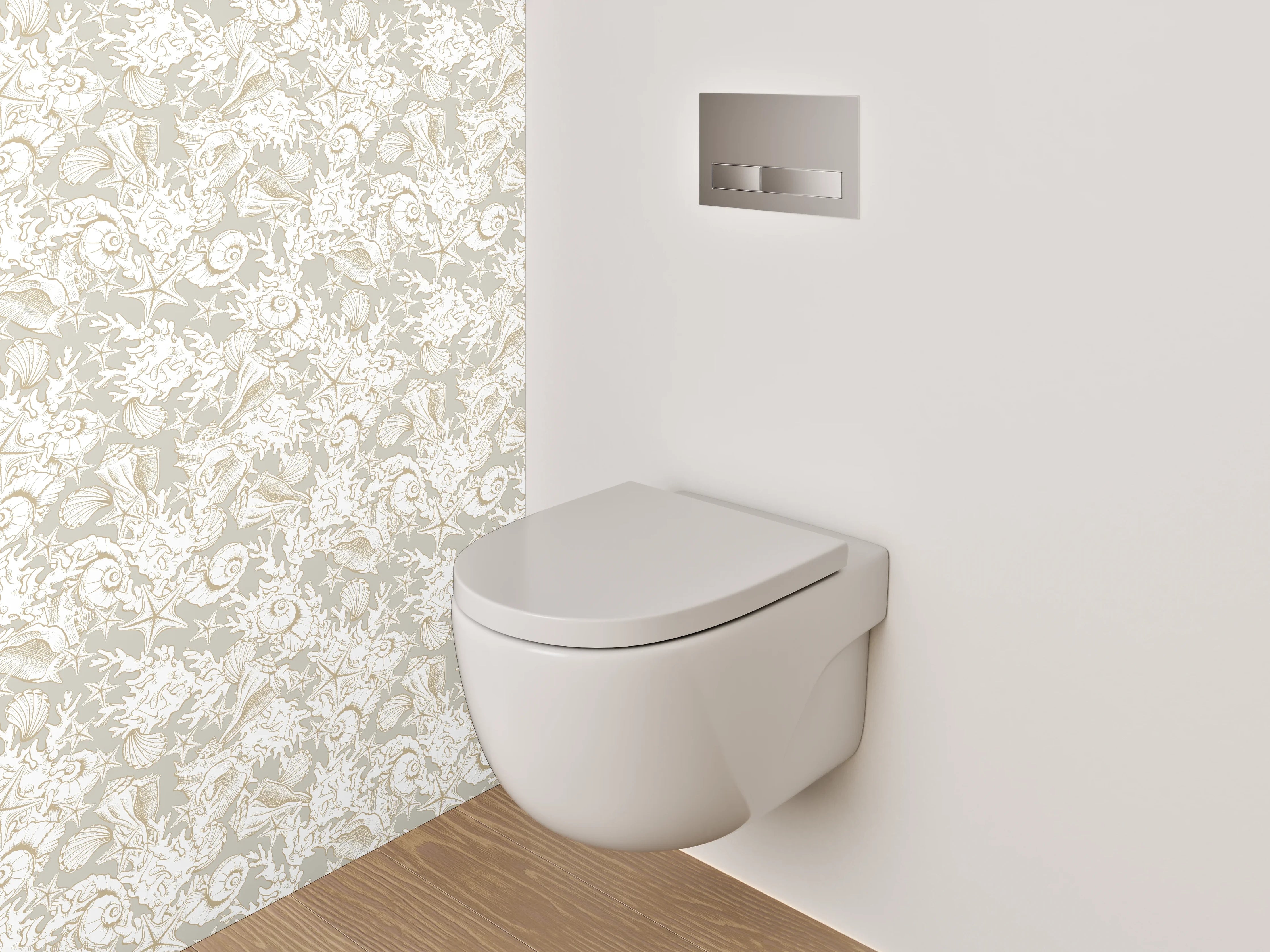 WC-Rückwand - Vintage Muschel- und Farnmuster Weiß Grau