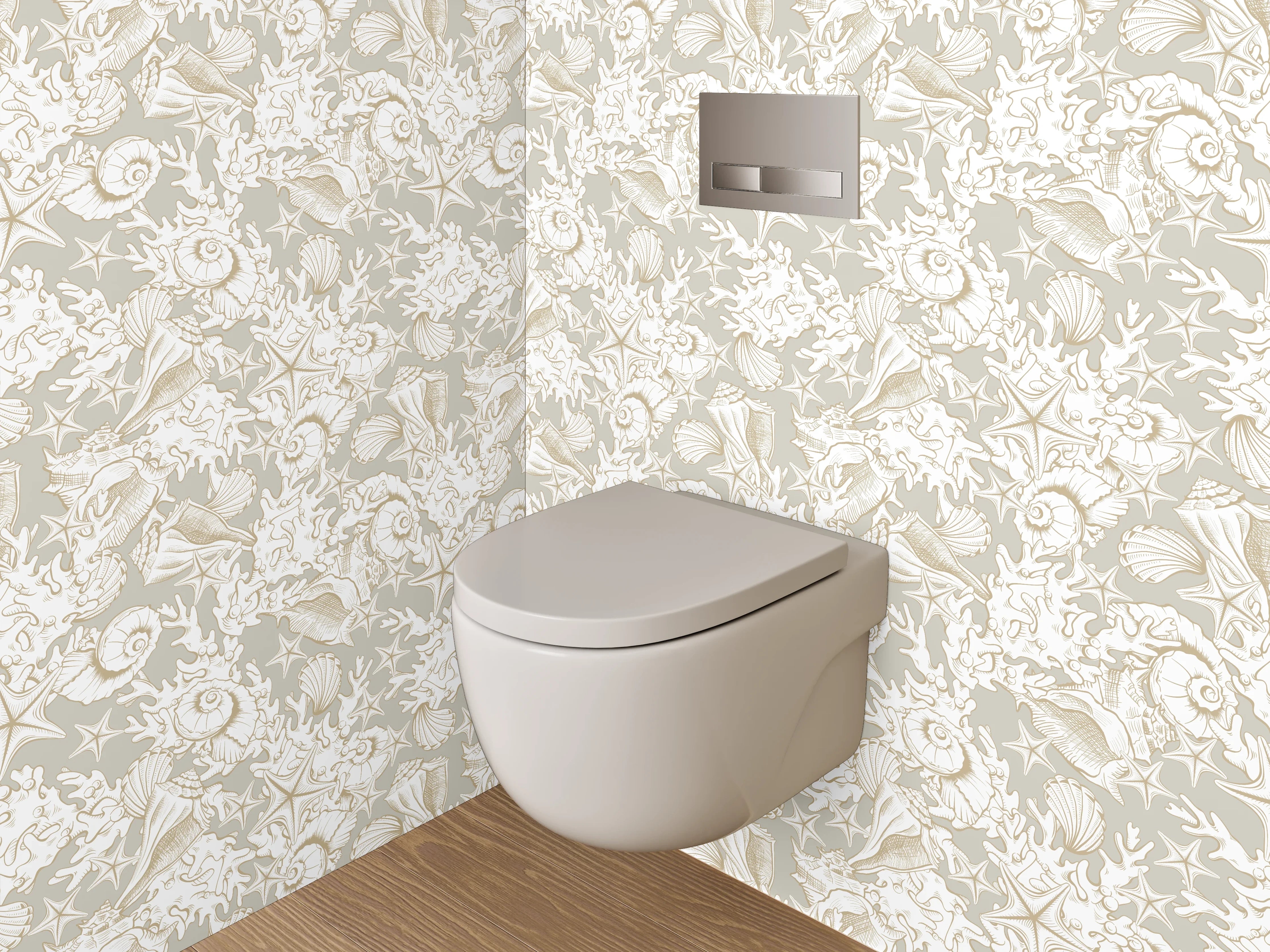 WC-Rückwand - Vintage Muschel- und Farnmuster Weiß Grau