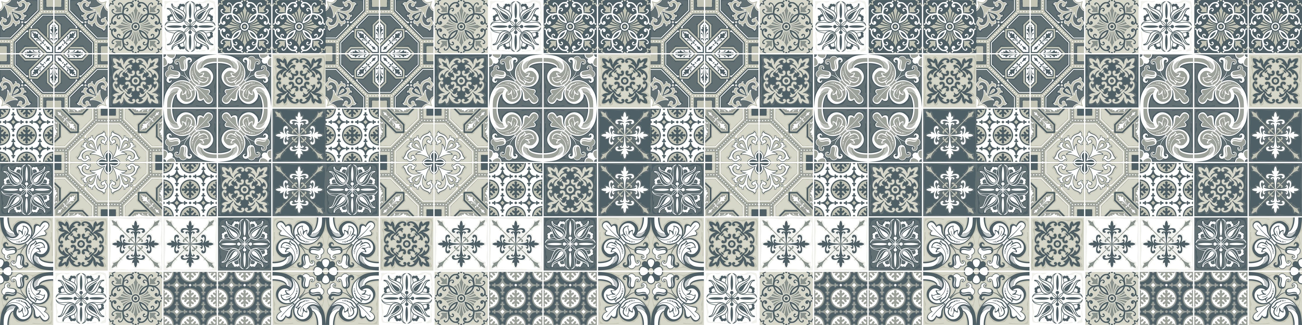 WC-Rückwand-Vintage Muster Fliesen Grau Weiß