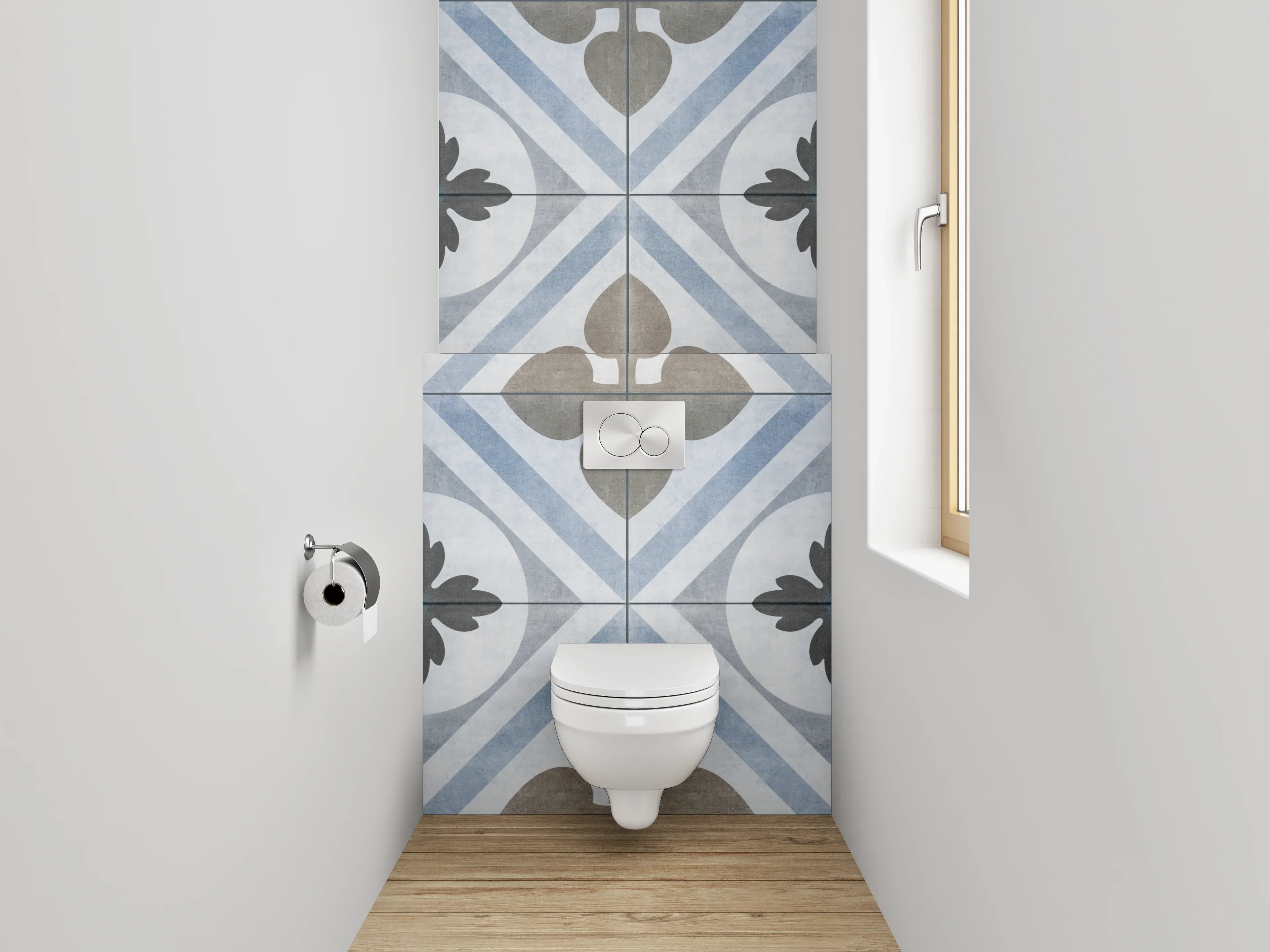 WC-Rückwand - Vintage-Optik Fliesenmuster Blau-Grau