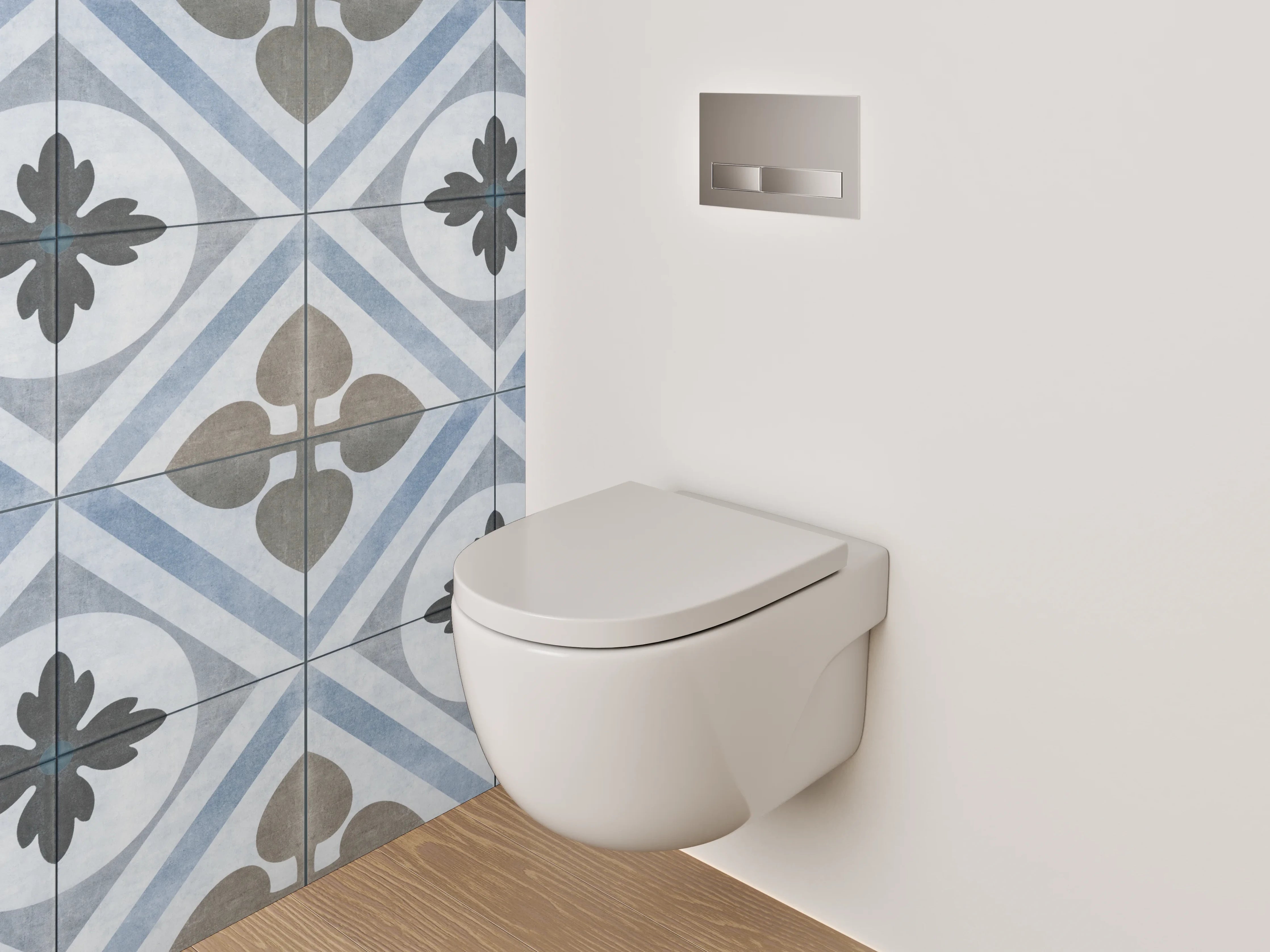 WC-Rückwand - Vintage-Optik Fliesenmuster Blau-Grau