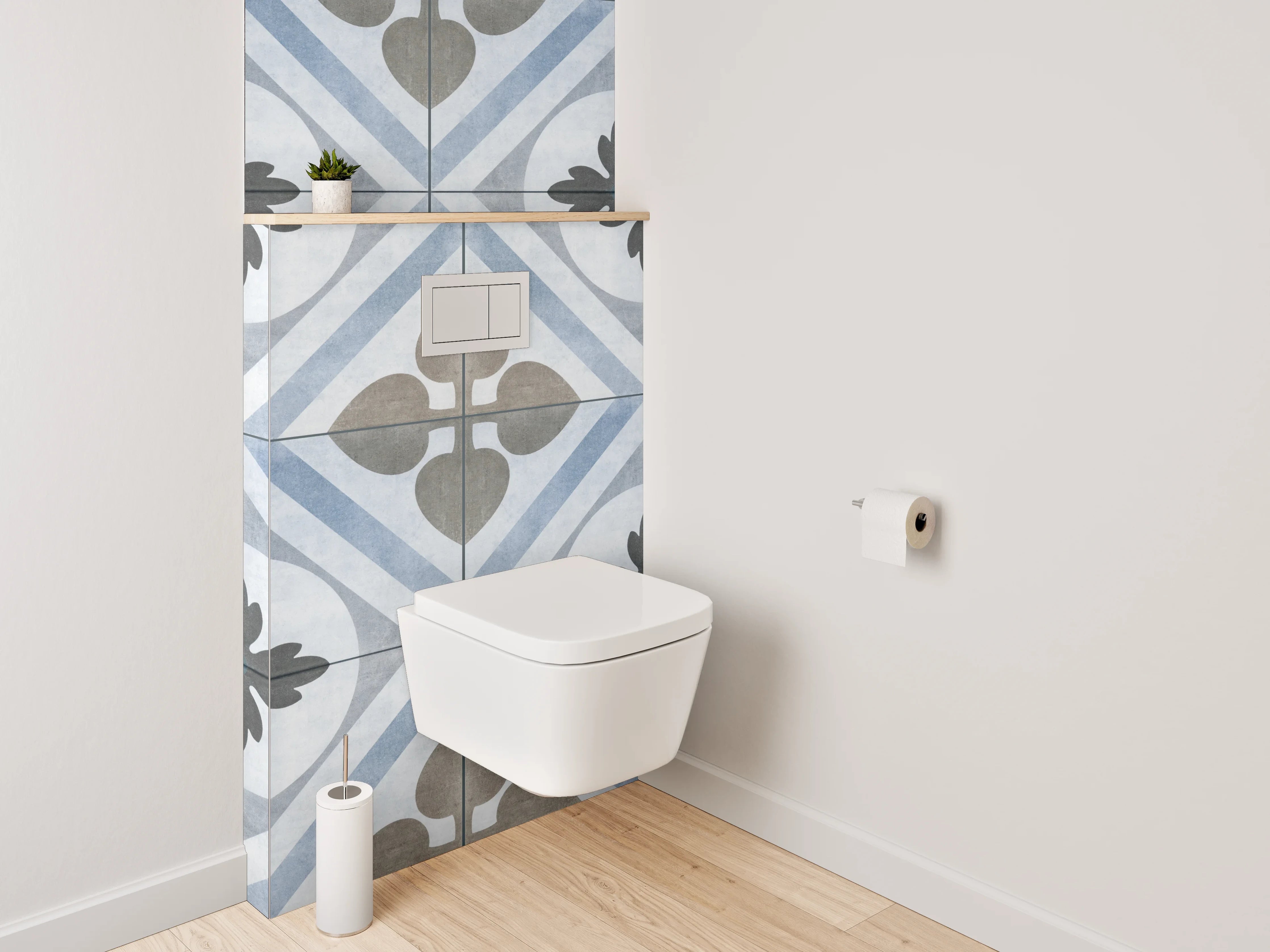 WC-Rückwand - Vintage-Optik Fliesenmuster Blau-Grau
