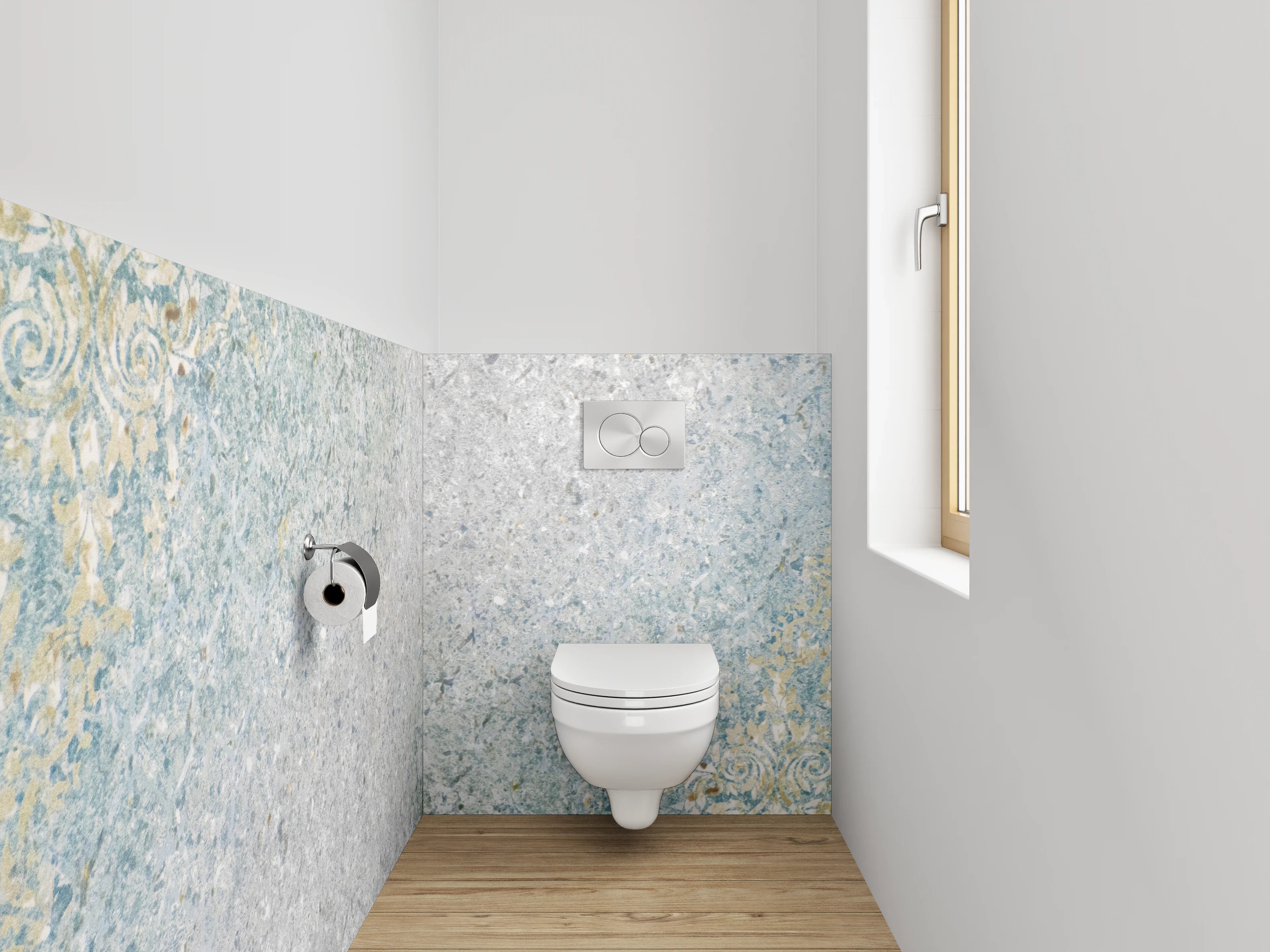WC-Rückwand - Vintage Ornament Muster Blau-Gold