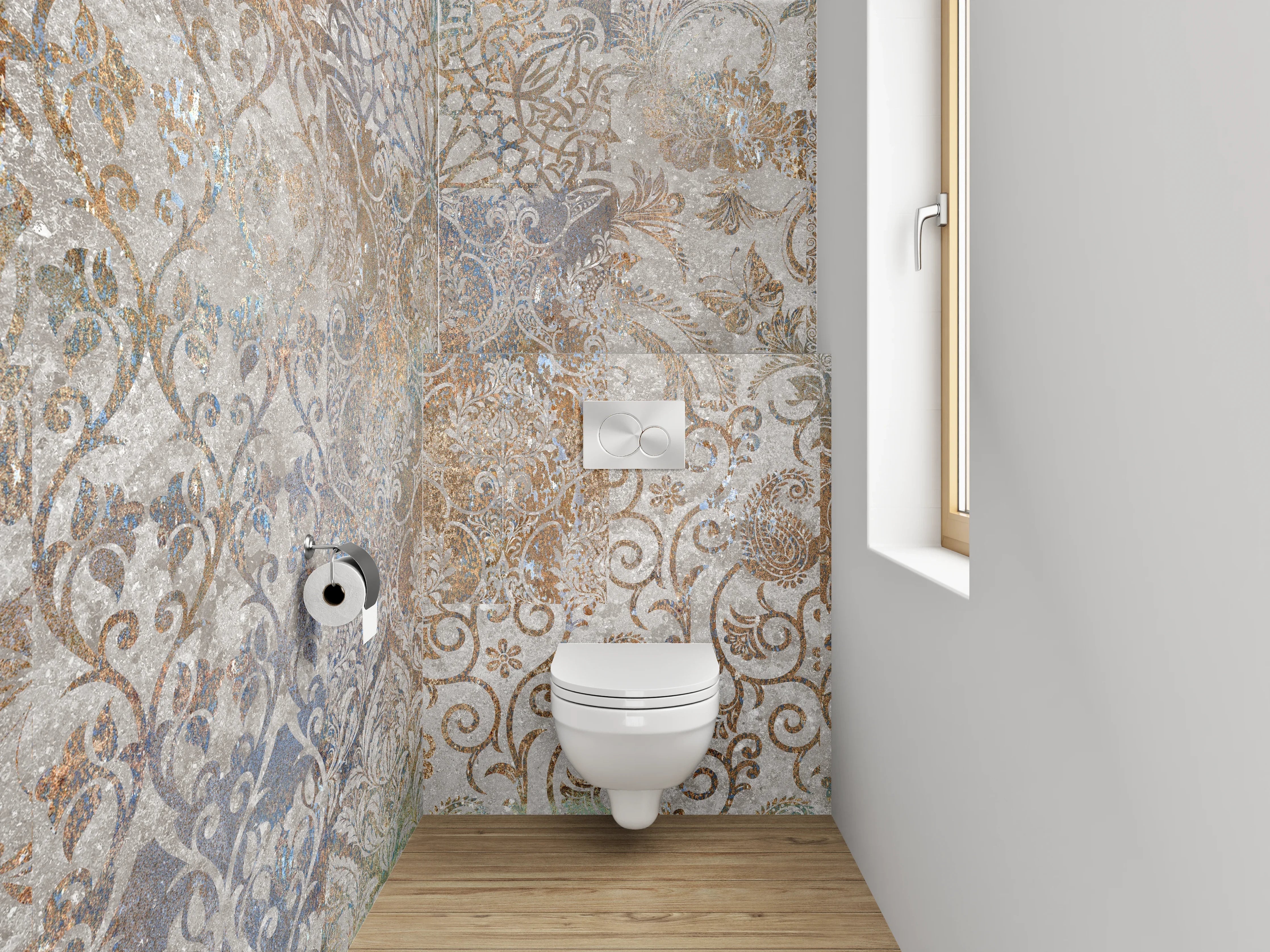 WC-Rückwand - Vintage Ornament Muster Fliesenoptik