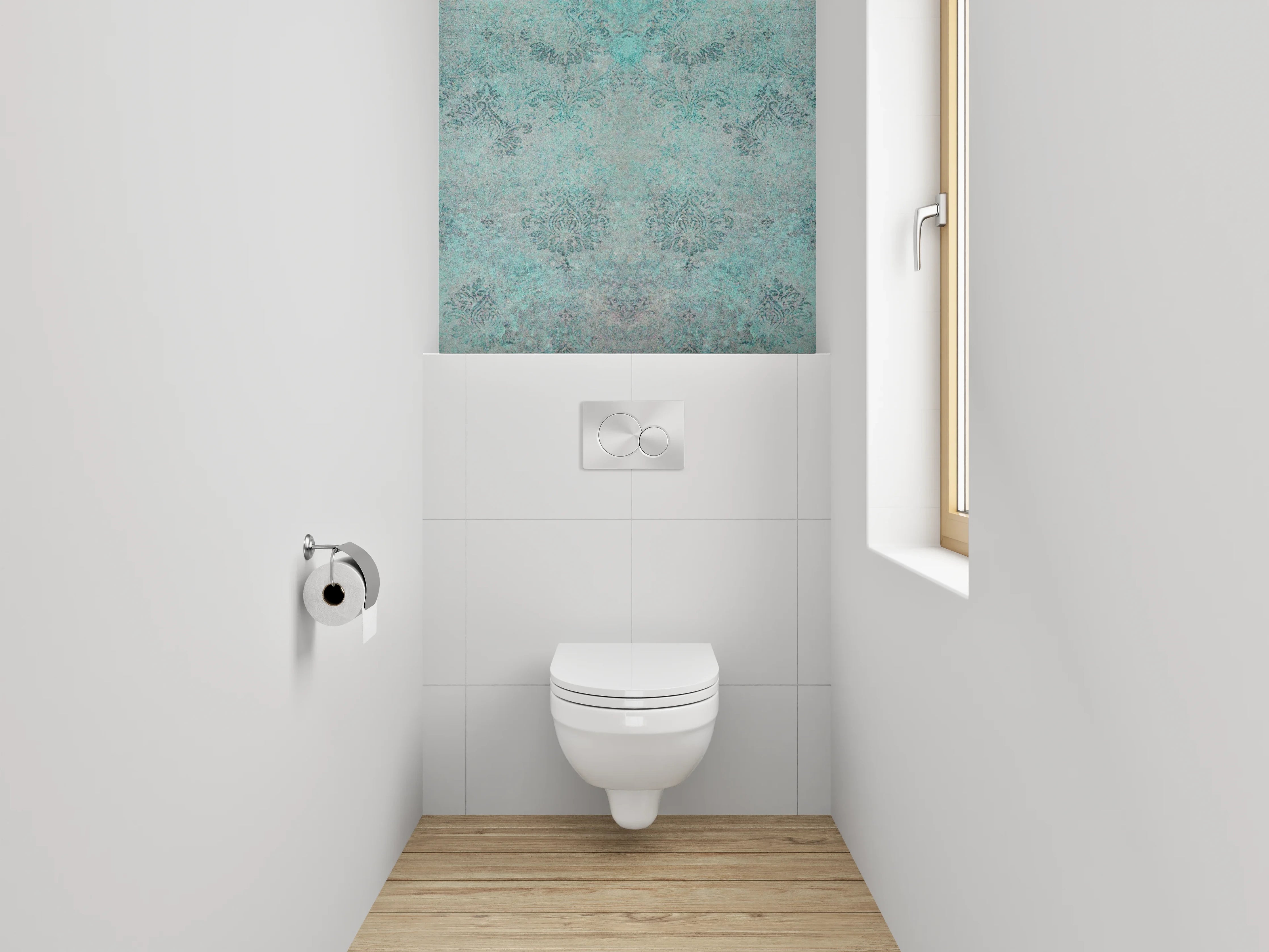 WC-Rückwand - Vintage Ornament Türkis Tapete