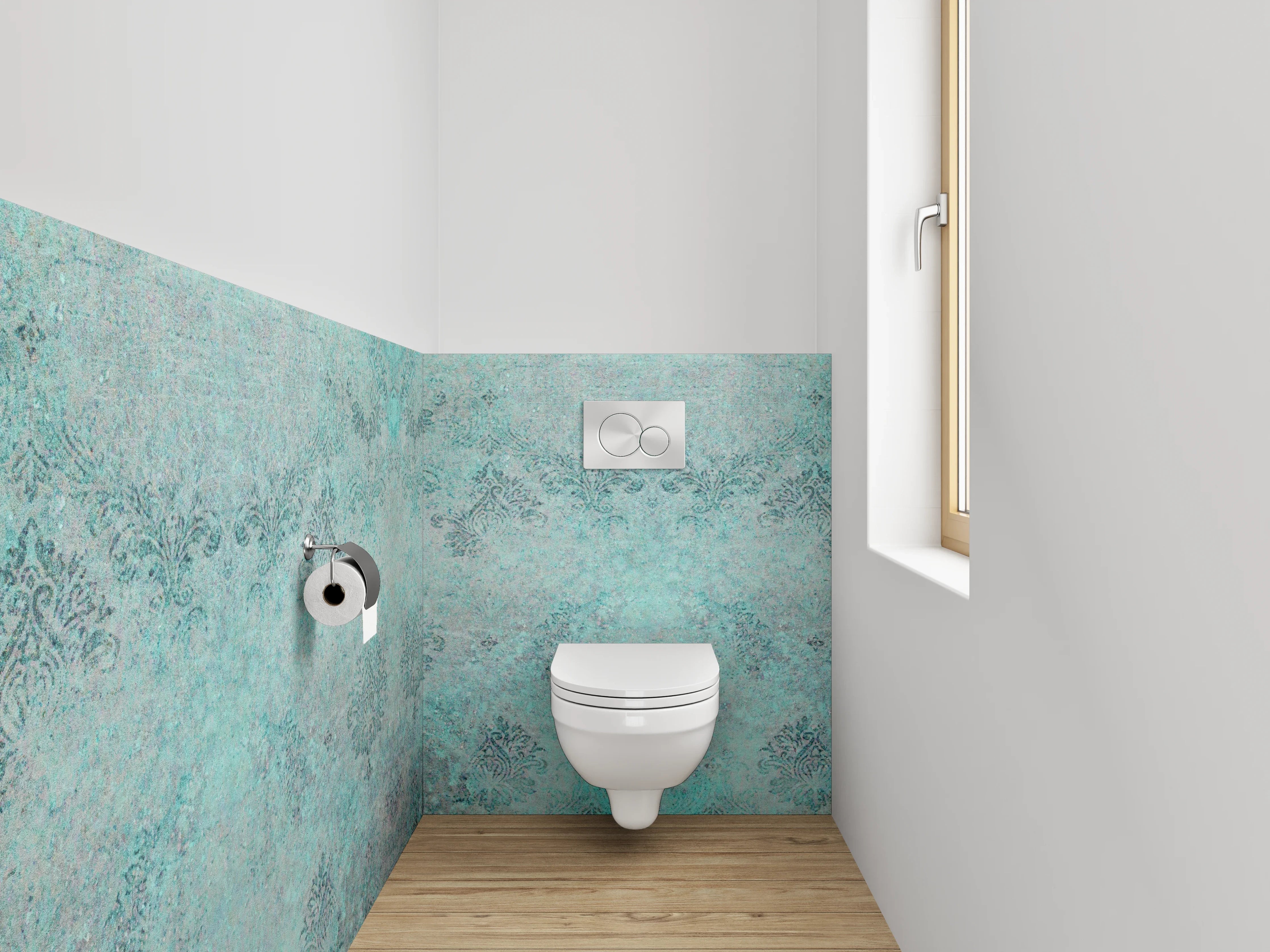 WC-Rückwand - Vintage Ornament Türkis Tapete