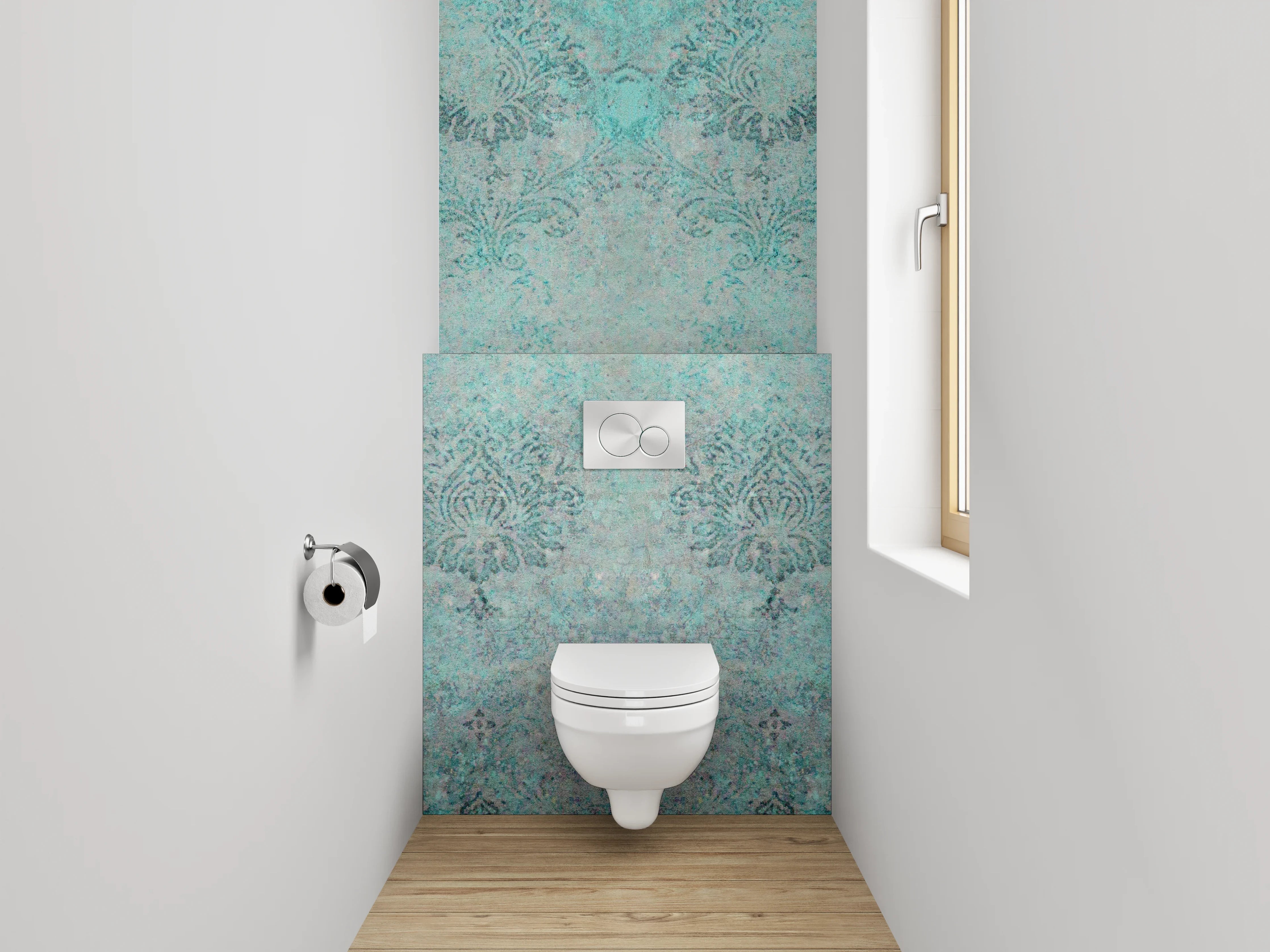 WC-Rückwand - Vintage Ornament Türkis Tapete
