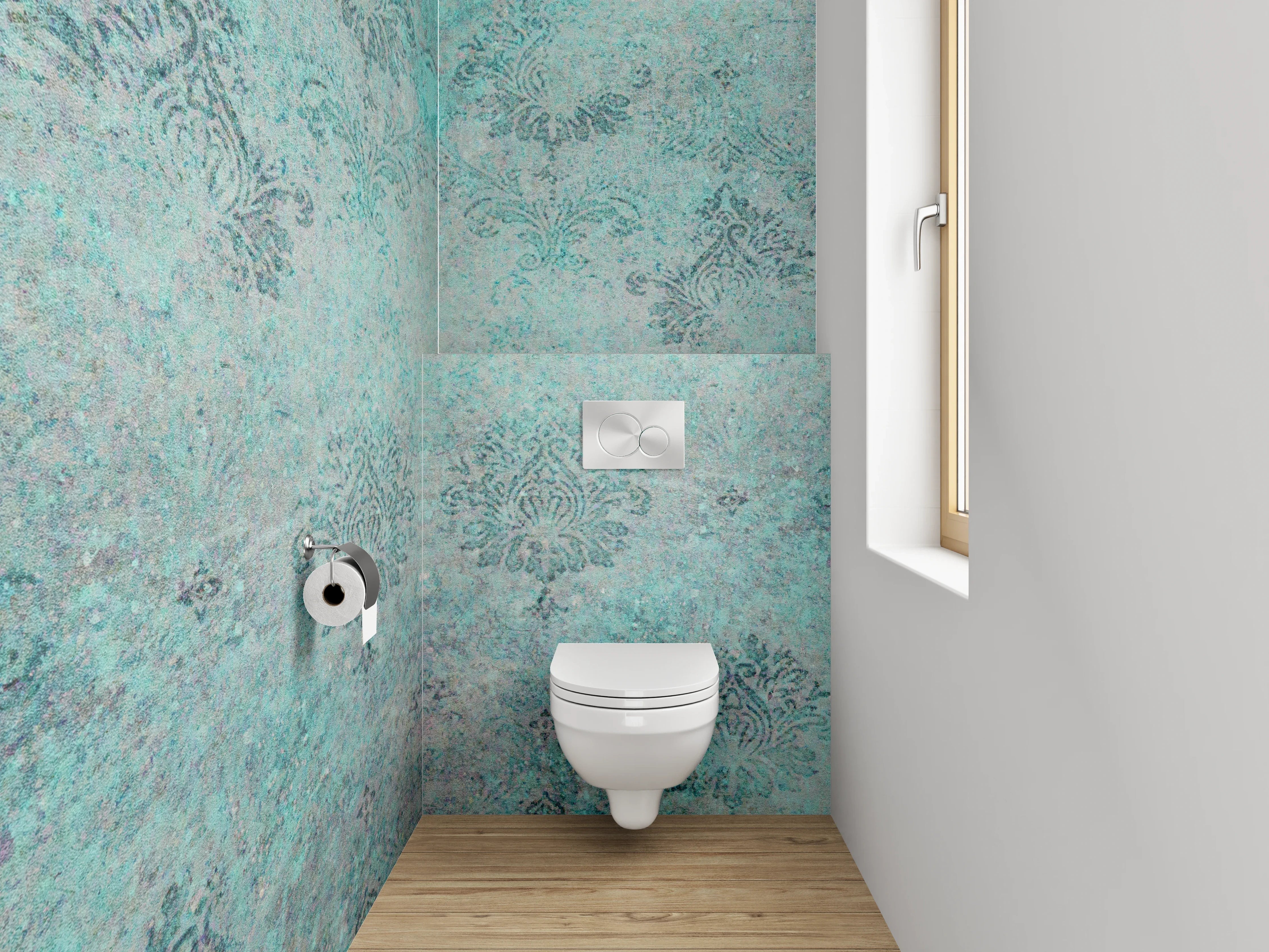 WC-Rückwand - Vintage Ornament Türkis Tapete