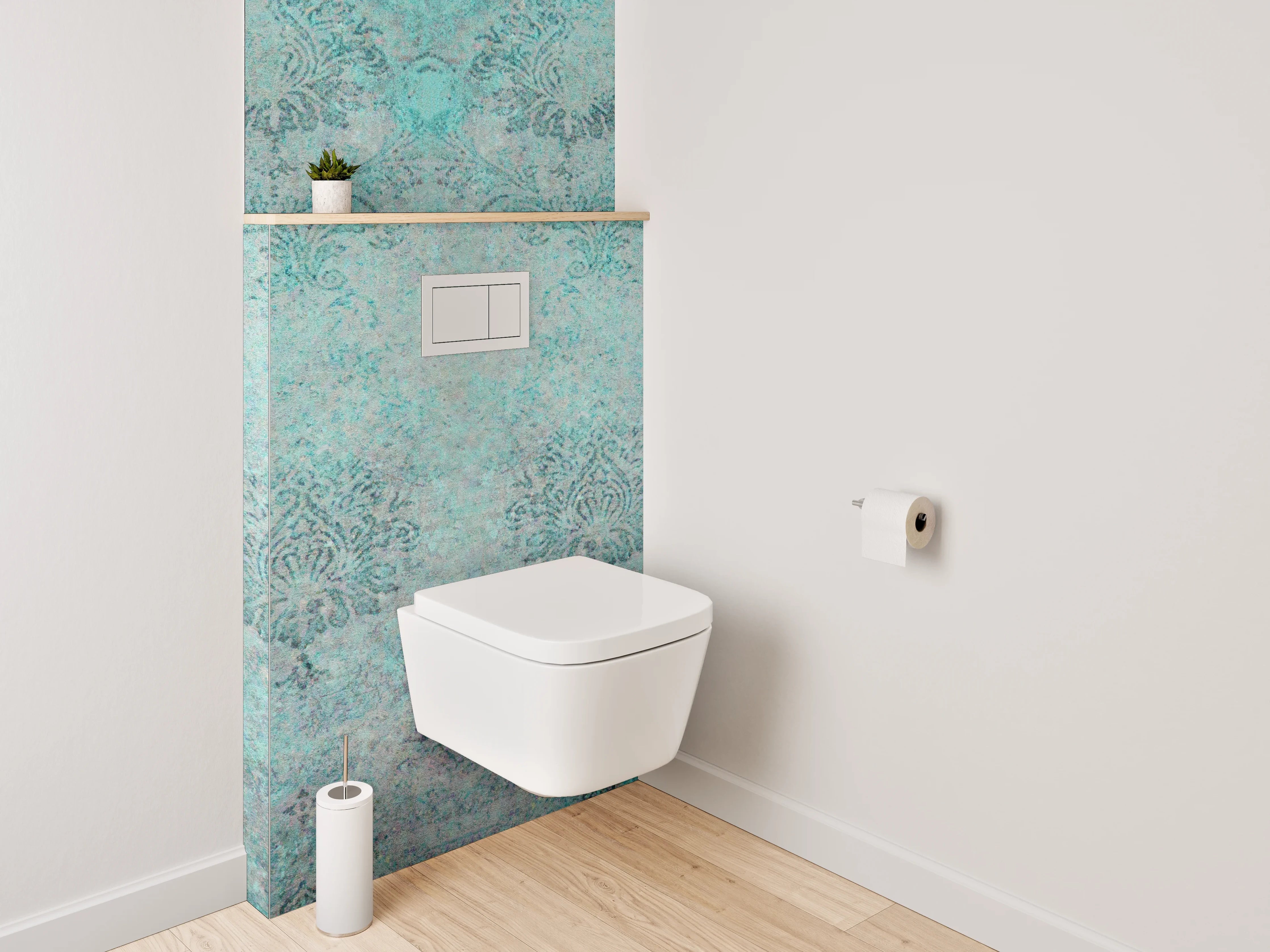 WC-Rückwand - Vintage Ornament Türkis Tapete