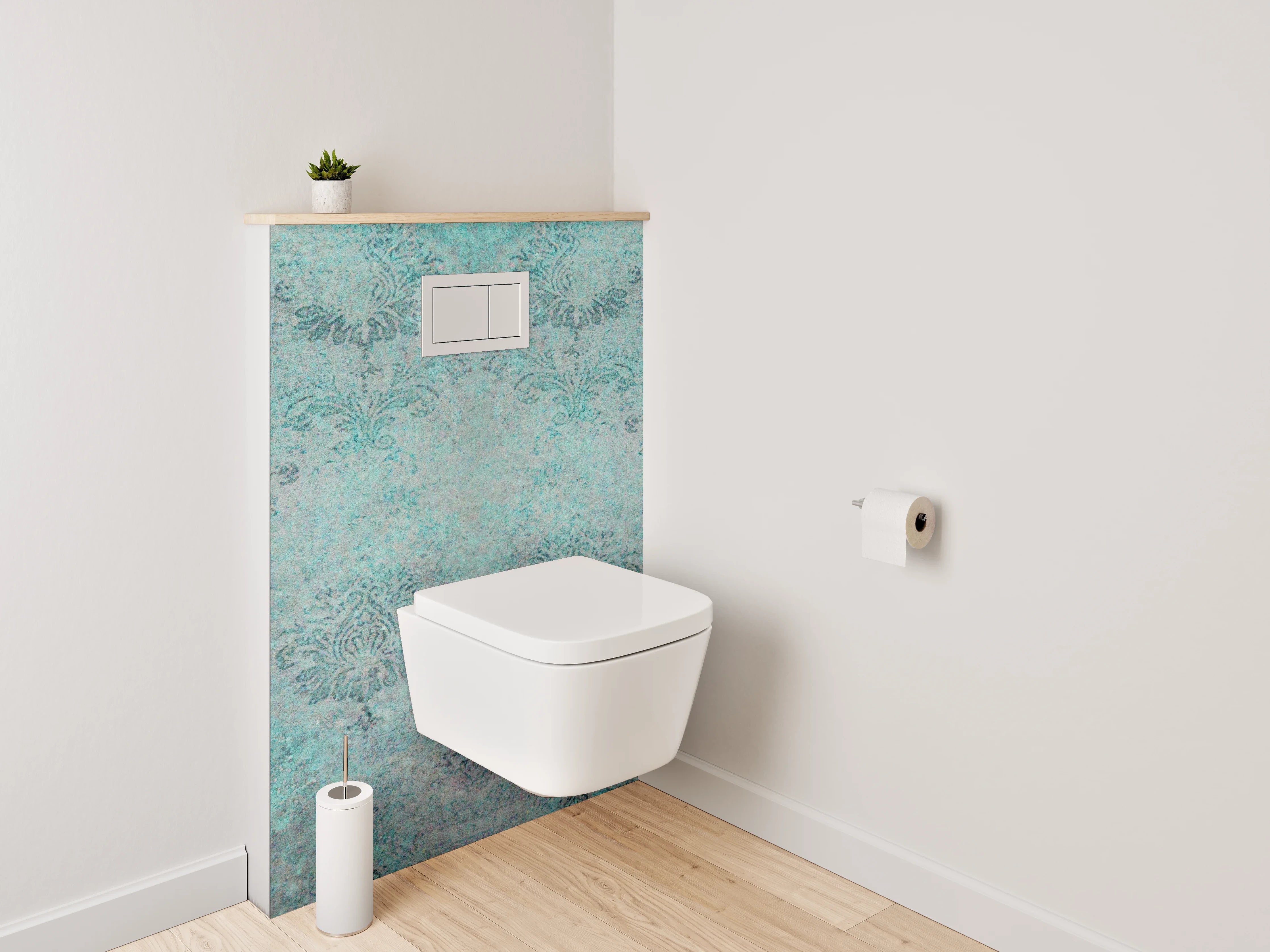 WC-Rückwand - Vintage Ornament Türkis Tapete
